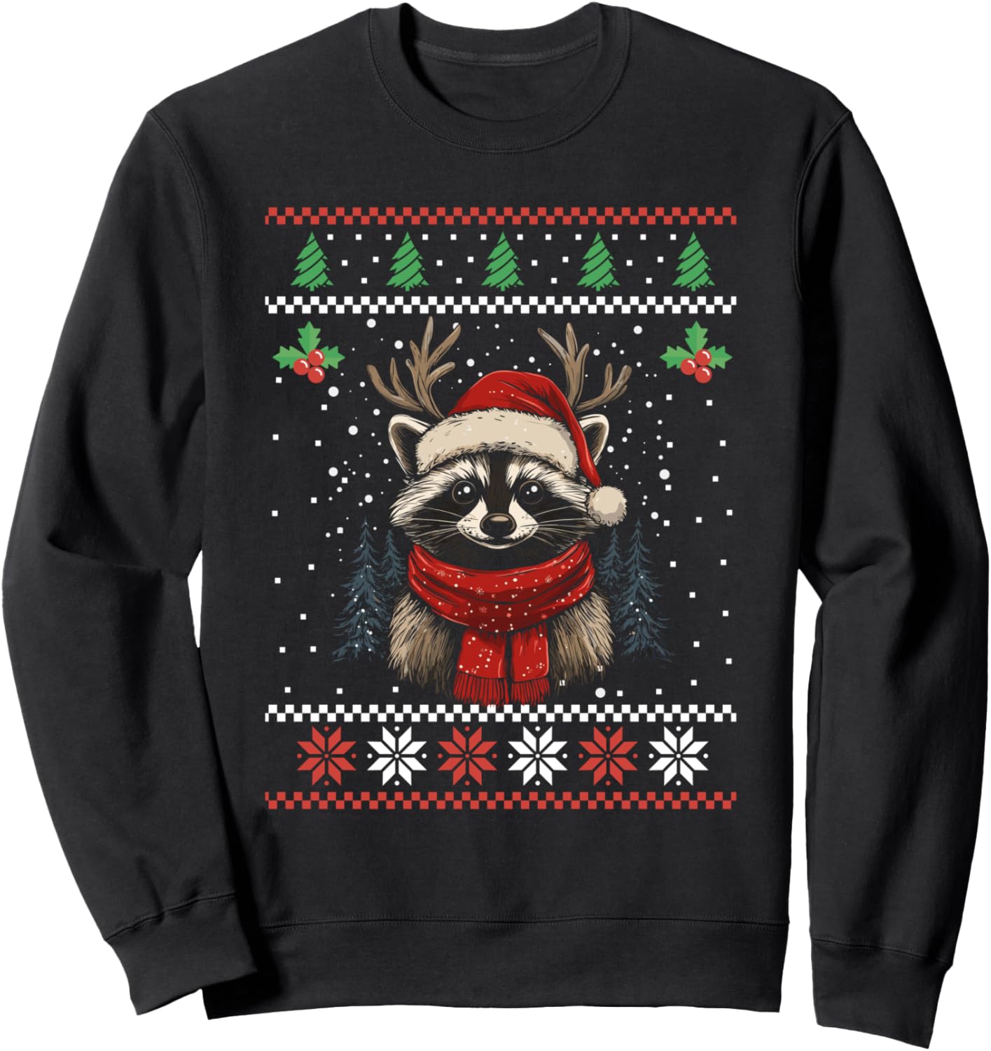 Raccoon Reindeer Santa Hat Ugly Christmas Sweater Xmas Sweatshirt