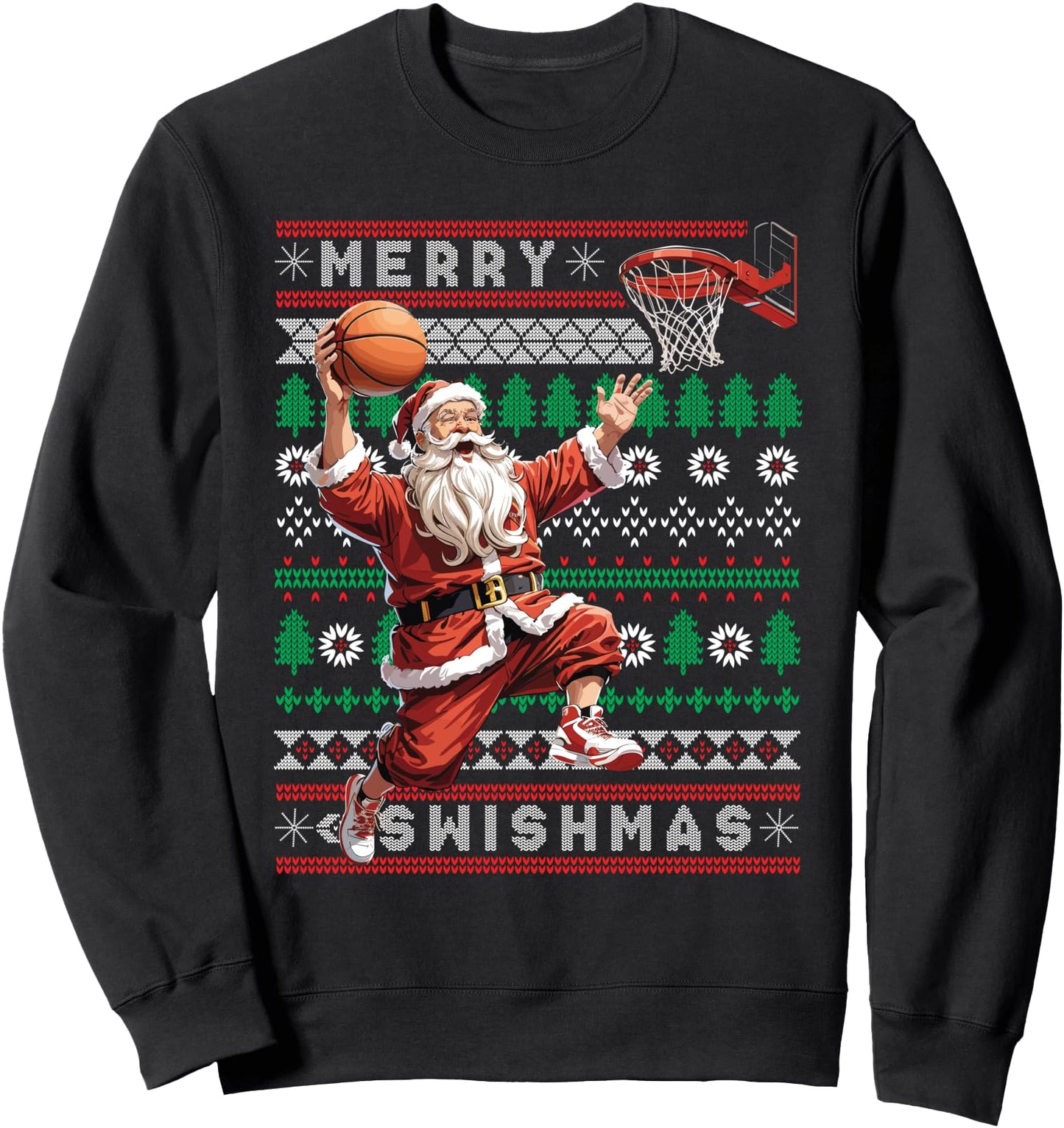 Merry Swishmas Santa Ugly Christmas Basketball Xmas Sports Sweatshirt