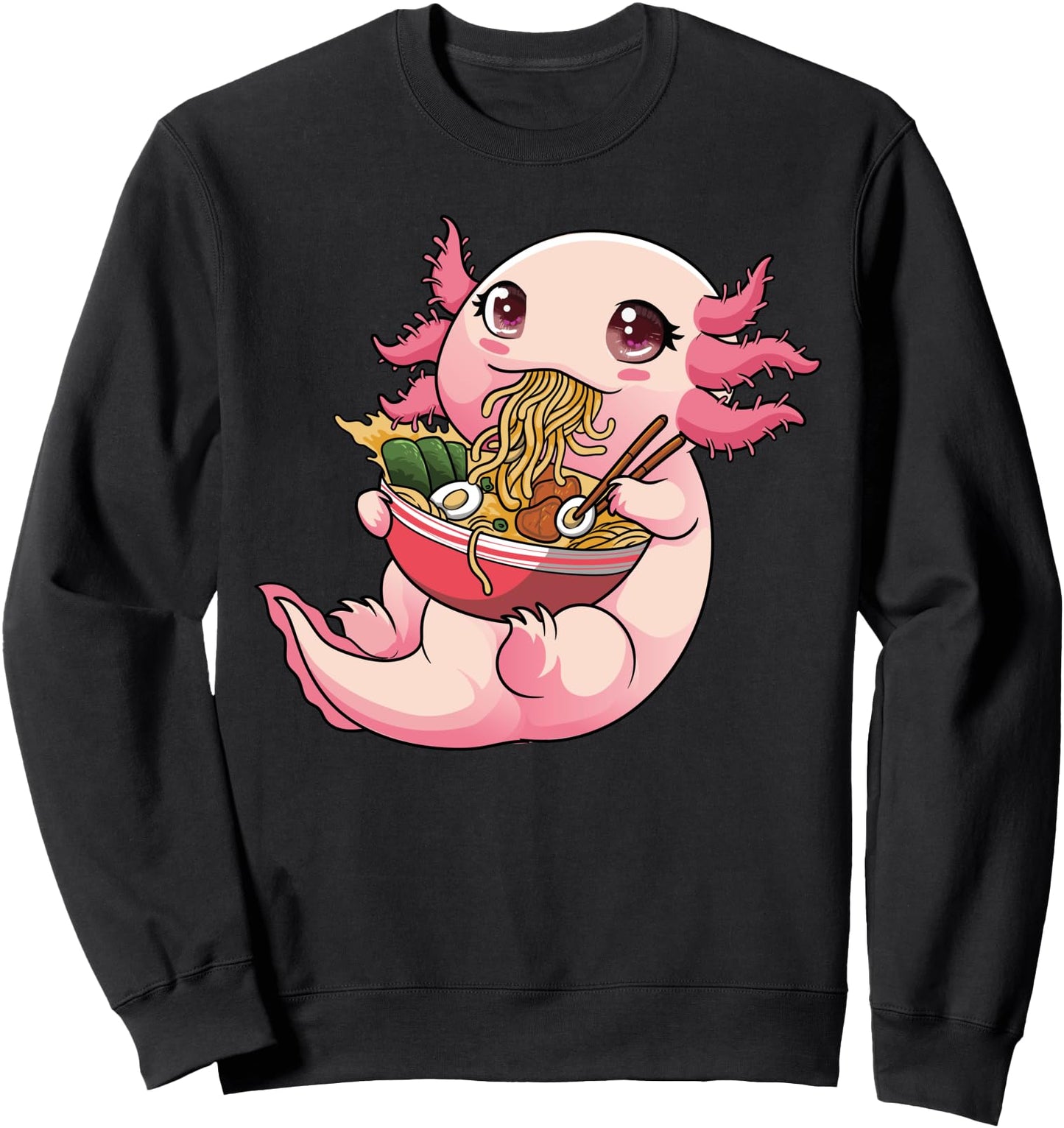 Kawaii Axolotl Eating Ramen Noodles Japanese Anime Axolotl Sweatshirt