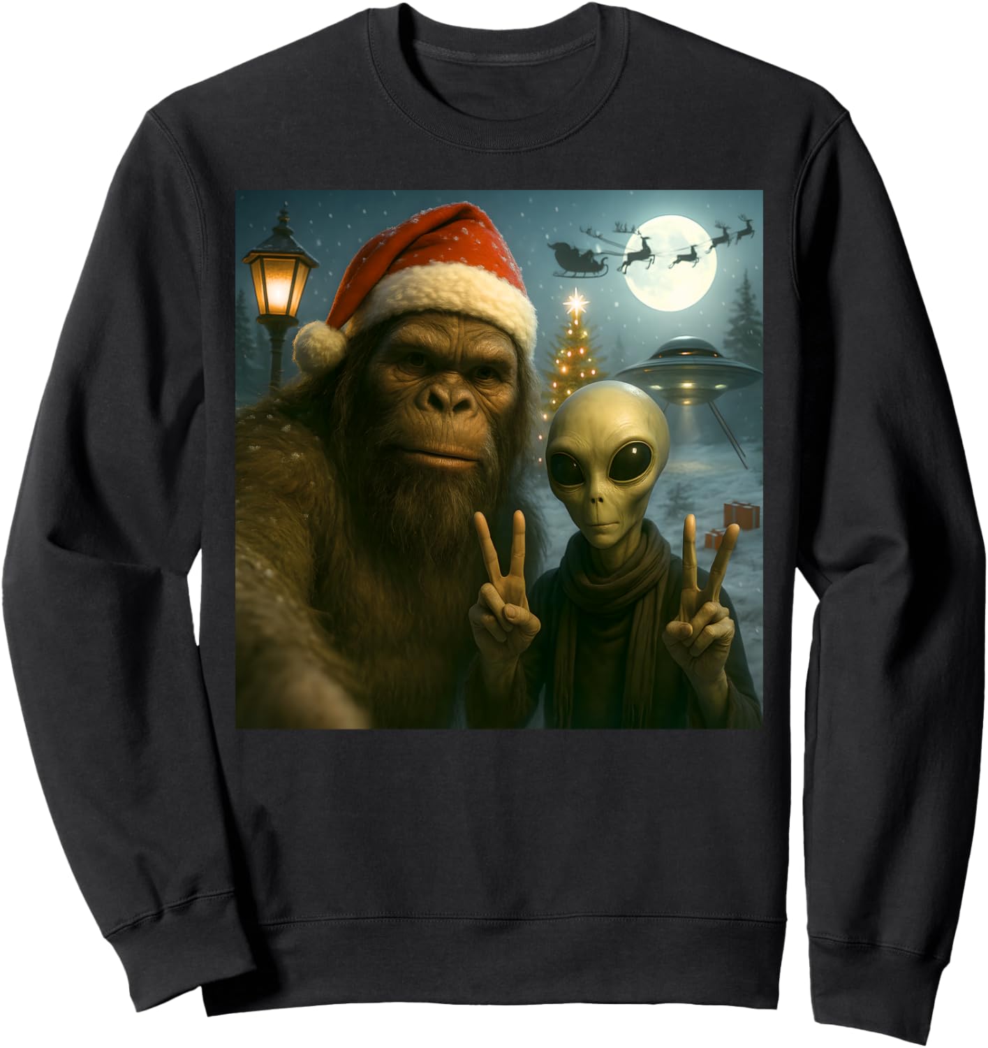 Funny Bigfoot Alien UFO Christmas For Men Women Sweatshirt