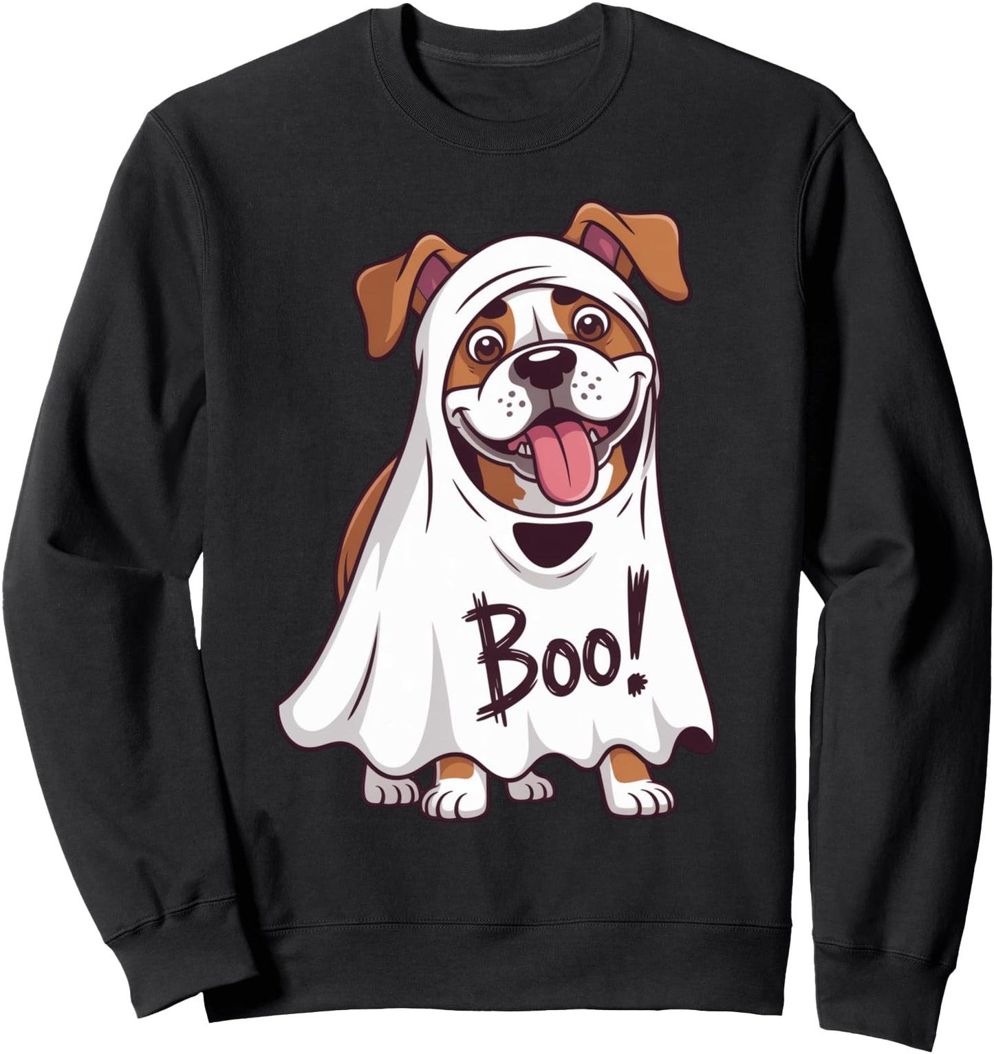 Boxer Dog Wearing A White Ghost Costume Dog Halloween Sweatshirt