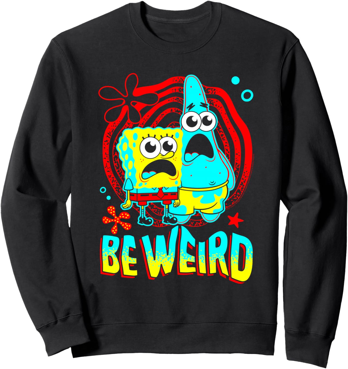 SpongeBob and Patrick Be Weird Wavy Text Funny Cartoon Sweatshirt