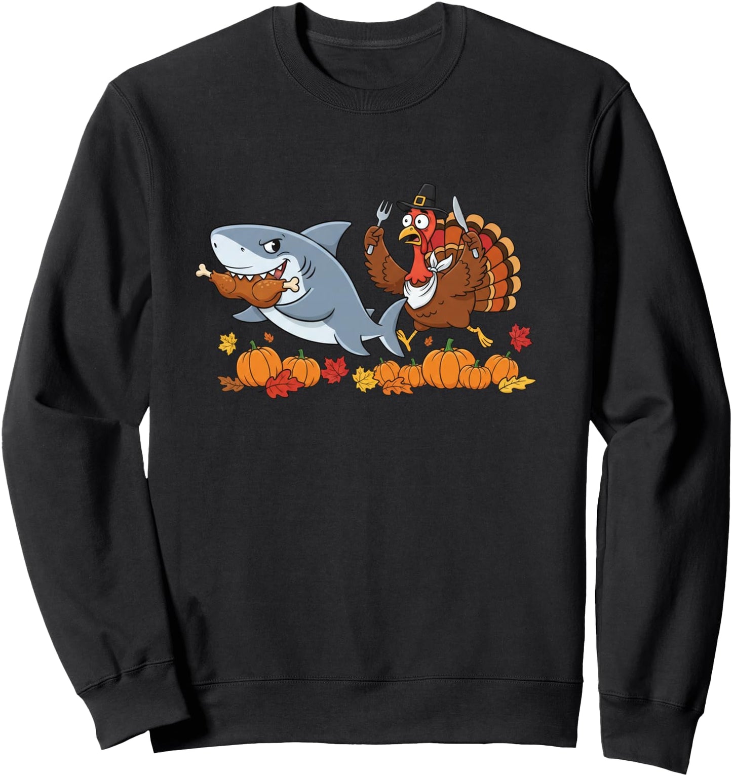 Funny Shark Turkey Autumn Thanksgiving Womens Mens Sweatshirt