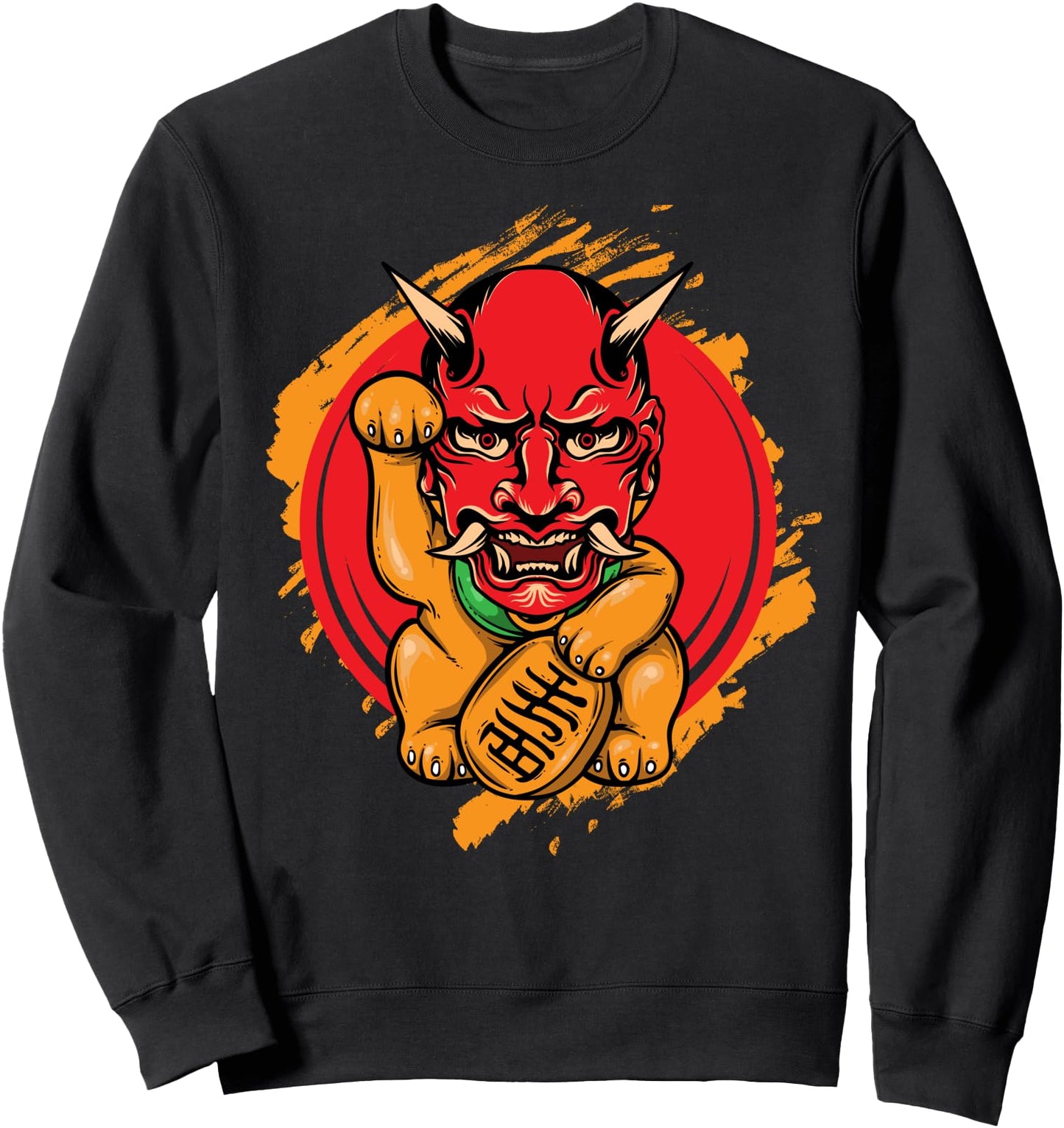 Maneki Neko Cat with Oni Mask Japanese Tradition Sweatshirt