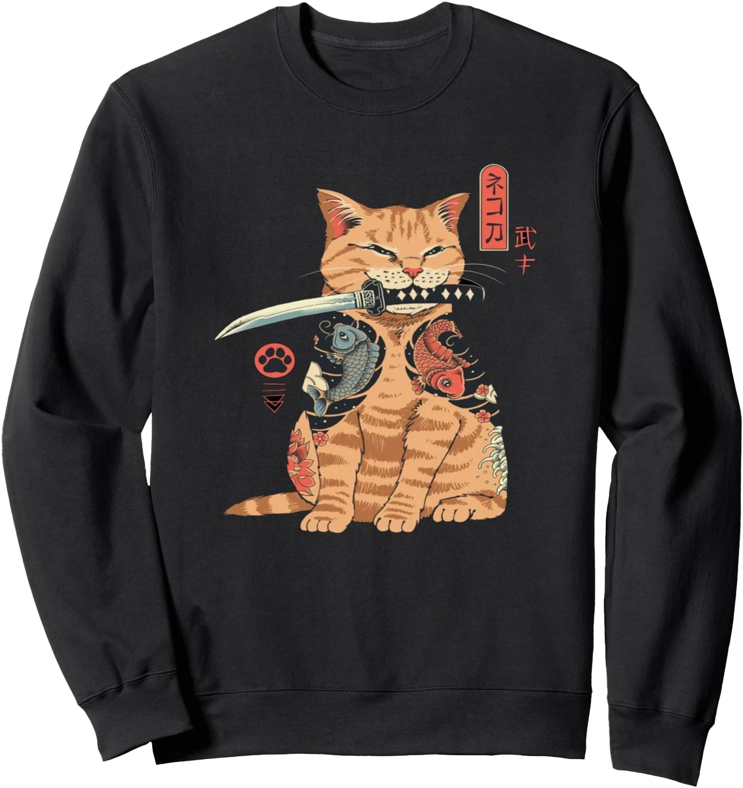 Japanese Samurai Ninja Cat Kawaii Tattoo Graphic Sweatshirt