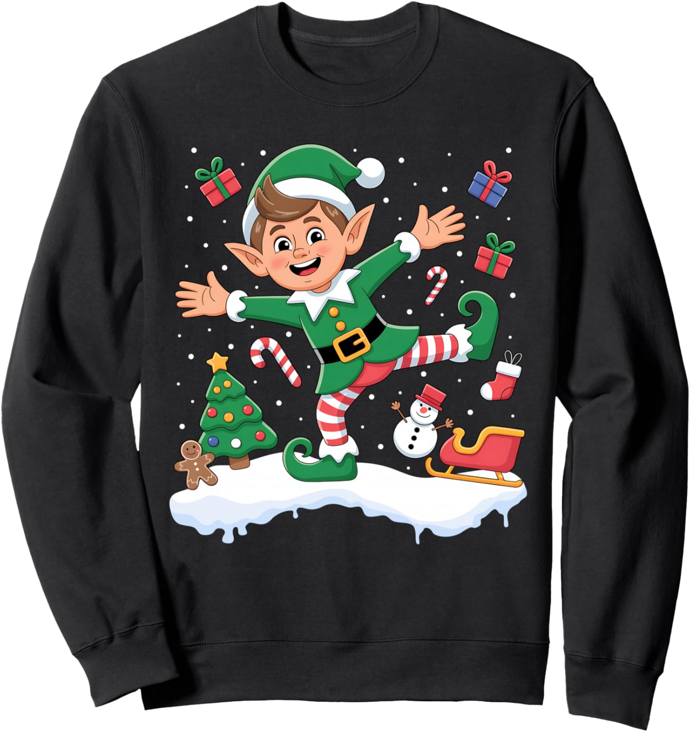 Christmas Dabbing Elf Tree Lights Boys Kids Dab Xmas Sweatshirt