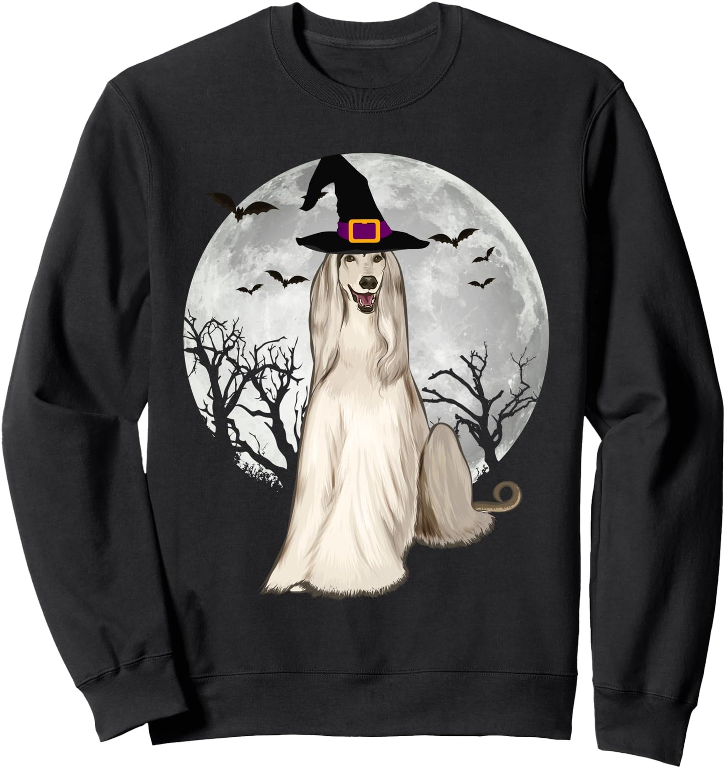 Scary Afghan Hound Dog Witch Hat Halloween Sweatshirt
