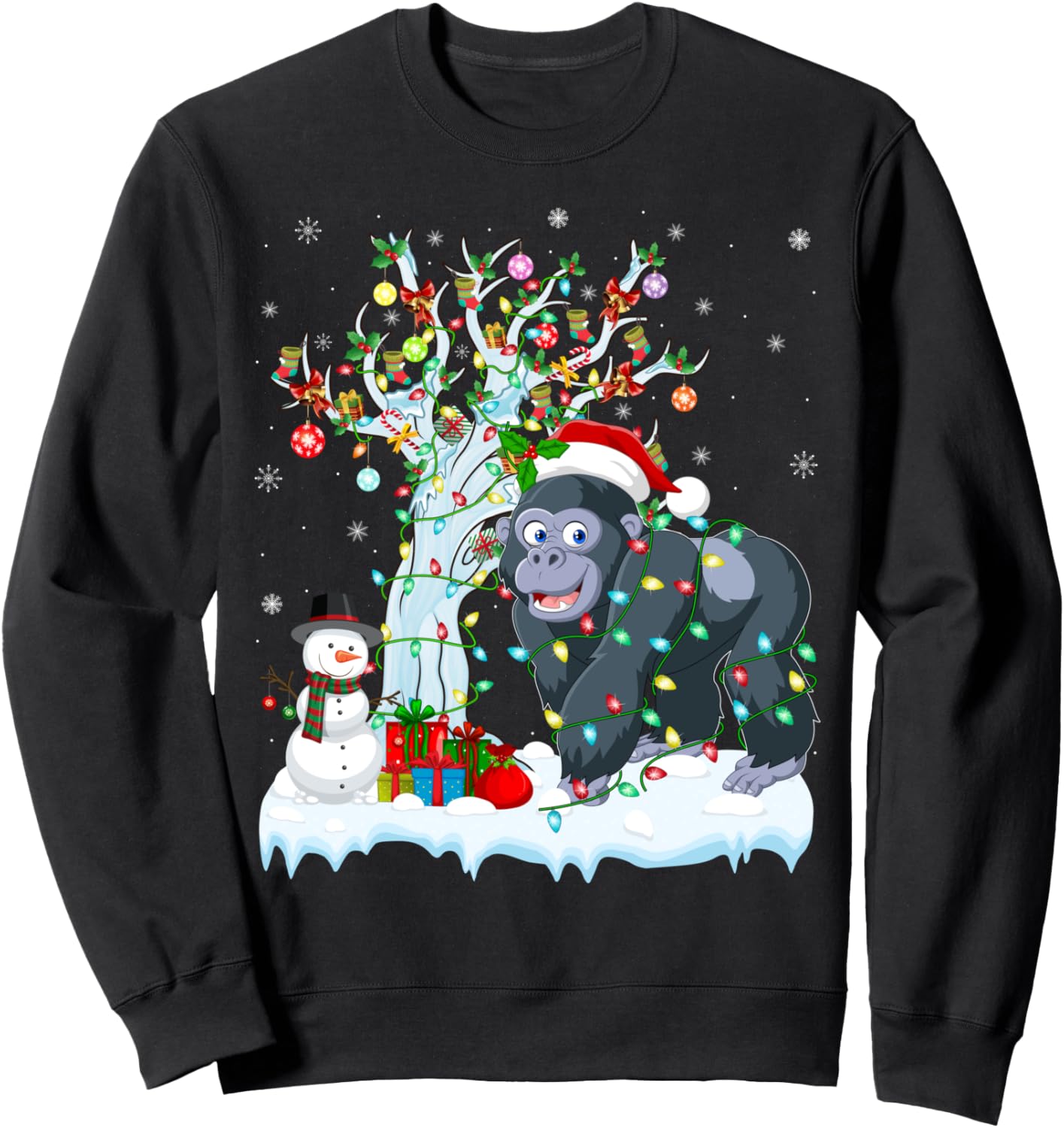 Gorilla Xmas Lighting Tree Santa Hat Gorilla Christmas Sweatshirt