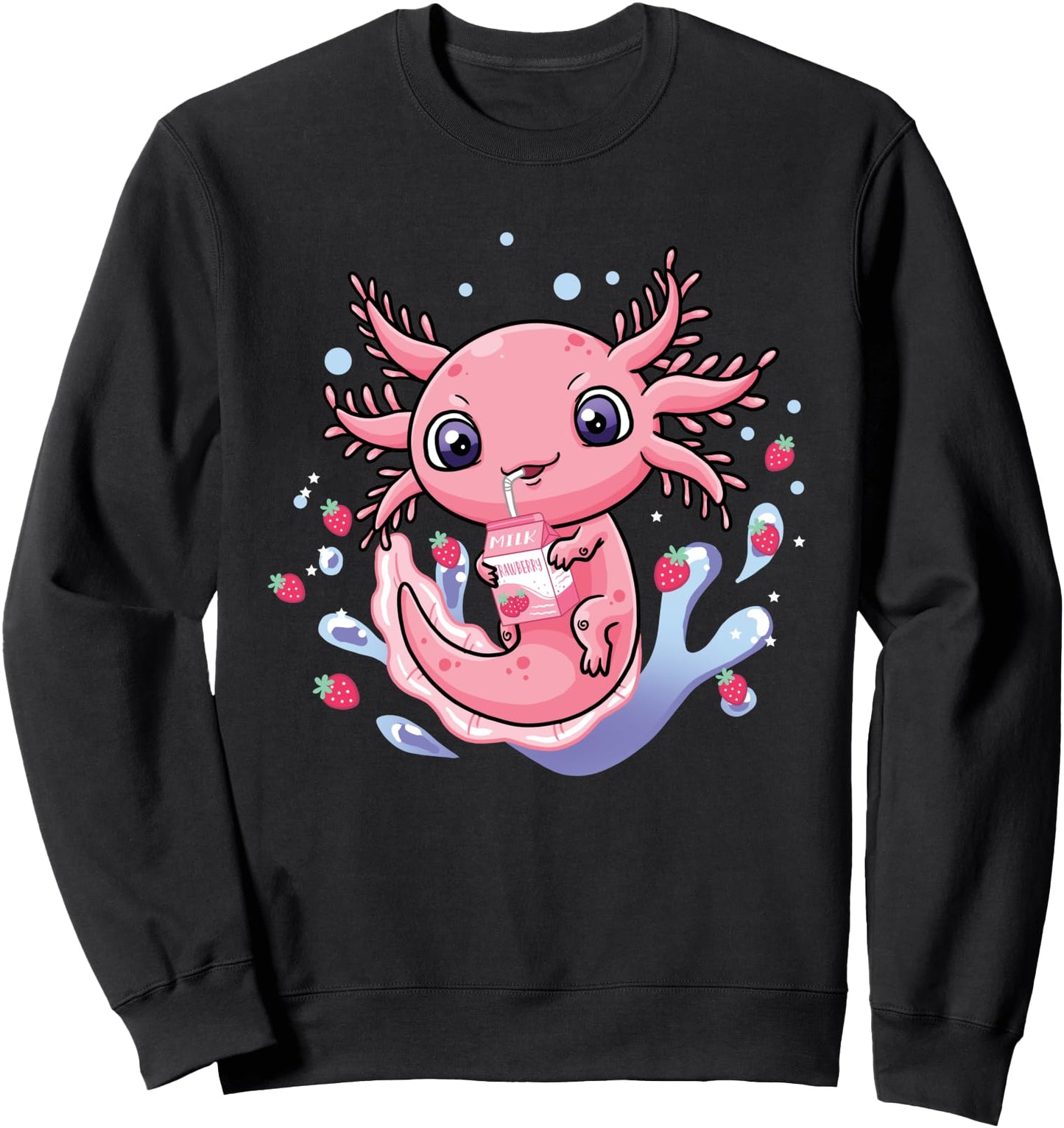 Kawaii Axolotl Shirt Strawberry Milk Shake Japanese Anime Sweatshirt