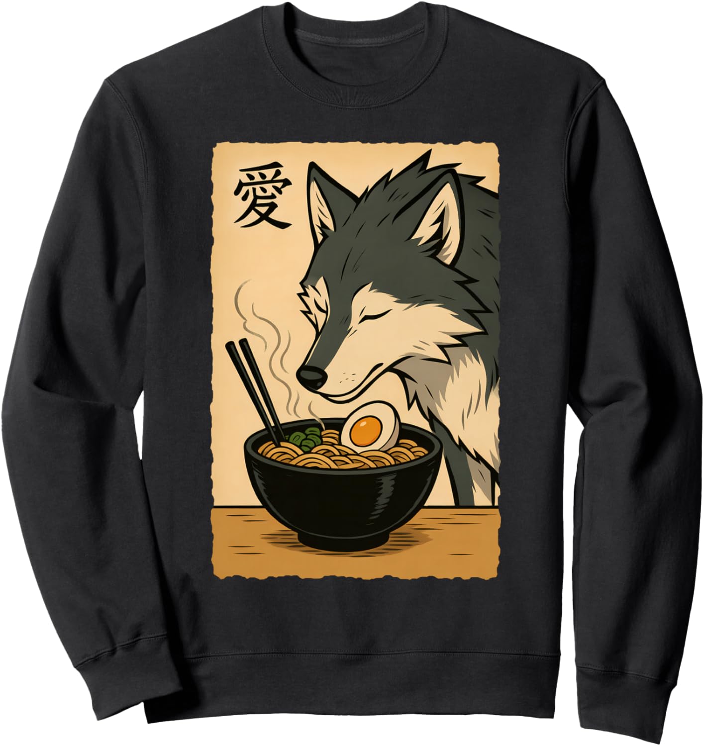 Funny Wolf Ramen Graphic Tee Japanese Art Kawaii Anime Wolf Sweatshirt