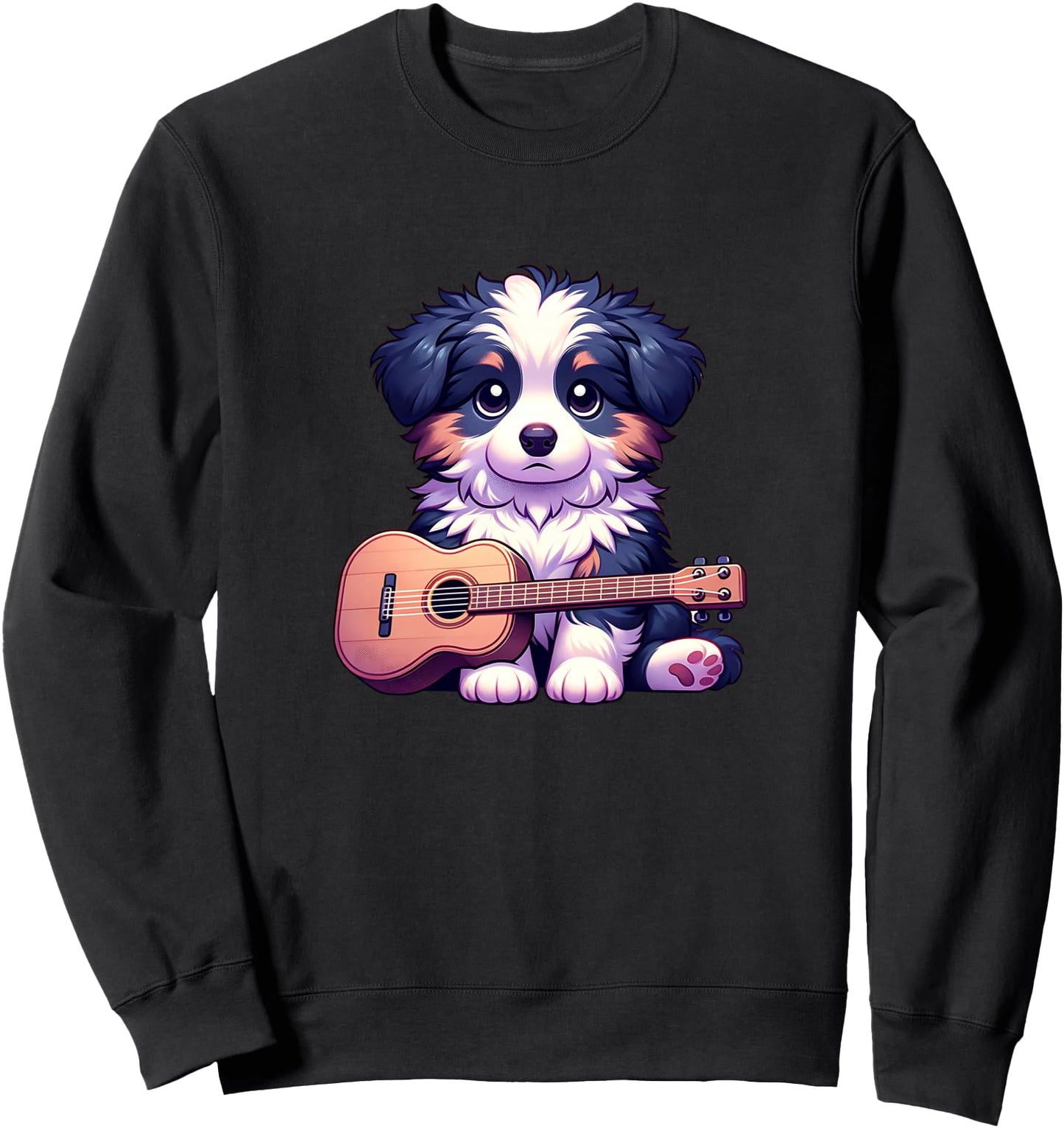 Cute Aussie Shepherd Puppy With Acoustic Guitar Sweatshirt