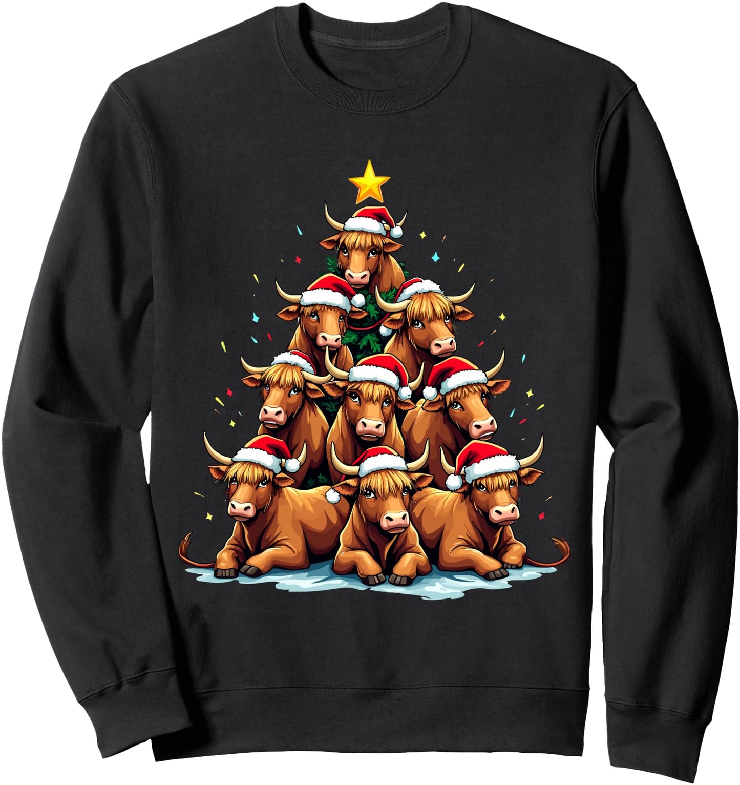 Highland Cow Christmas Tree Funny Hairy Coo Holiday Sweatshirt