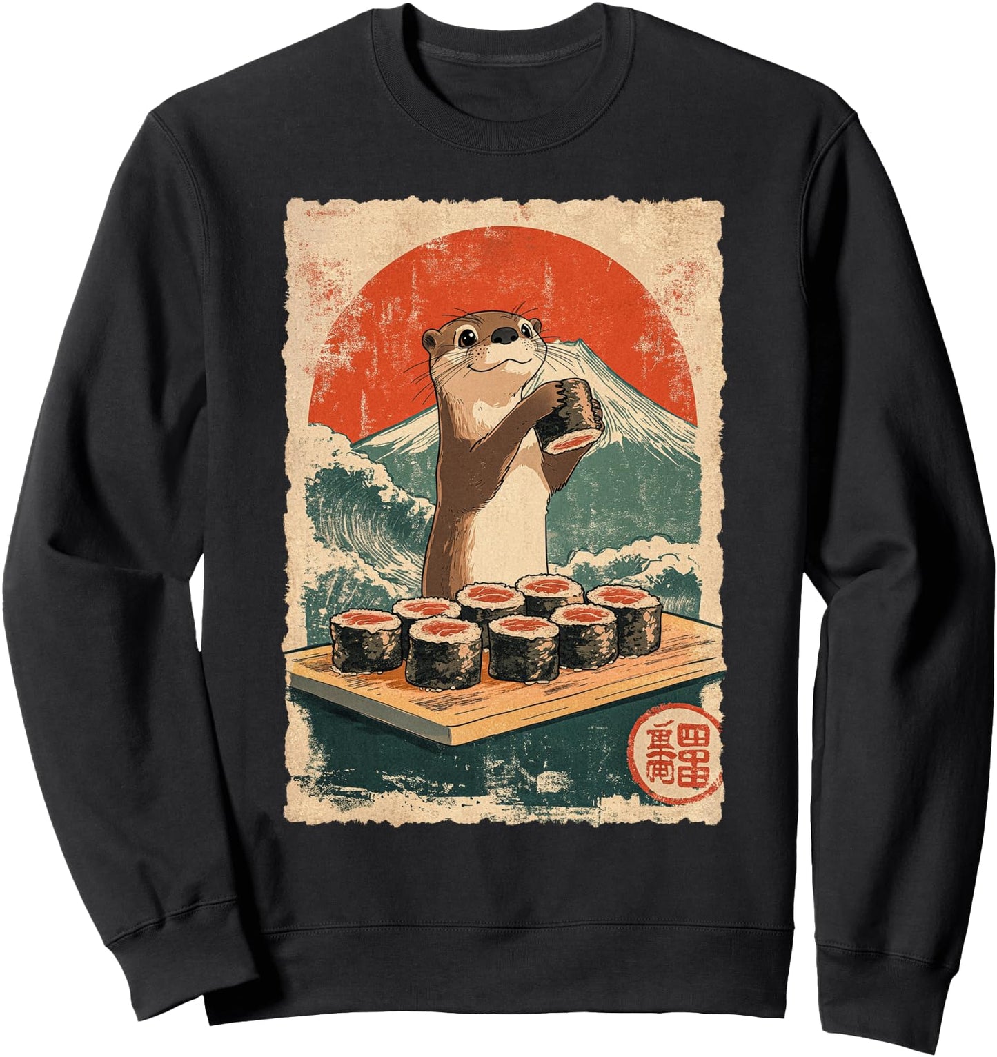 Funny Vintage Japanese Food Art Cute Sea Otter Sushi Chef Sweatshirt