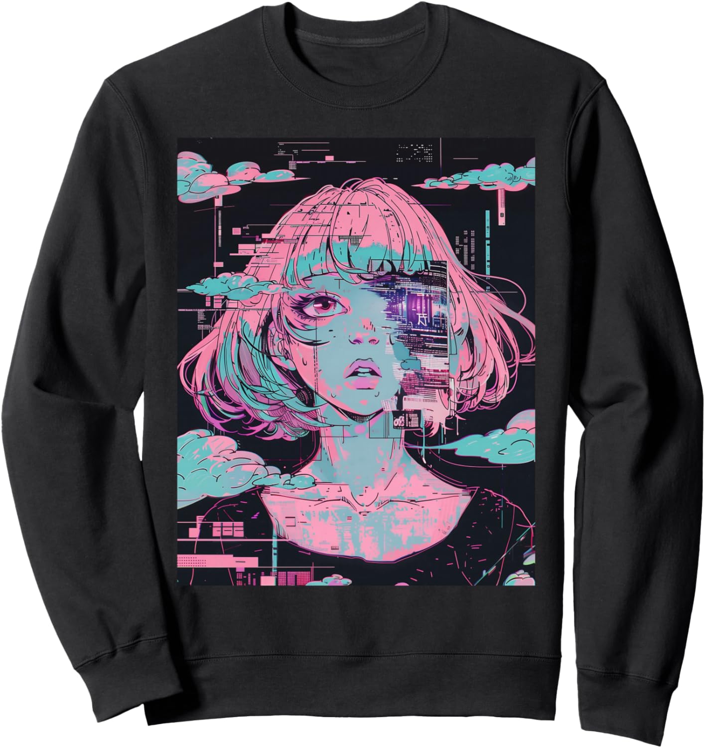 Anime Girl Vaporwave Glitchcore Pastel Goth Distressed Sweatshirt