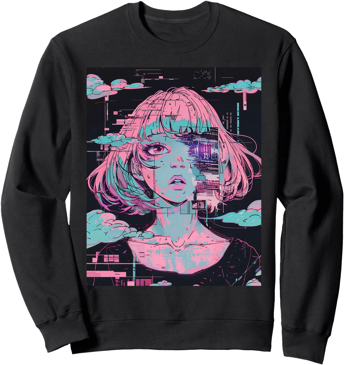Anime Girl Vaporwave Glitchcore Pastel Goth Distressed Sweatshirt