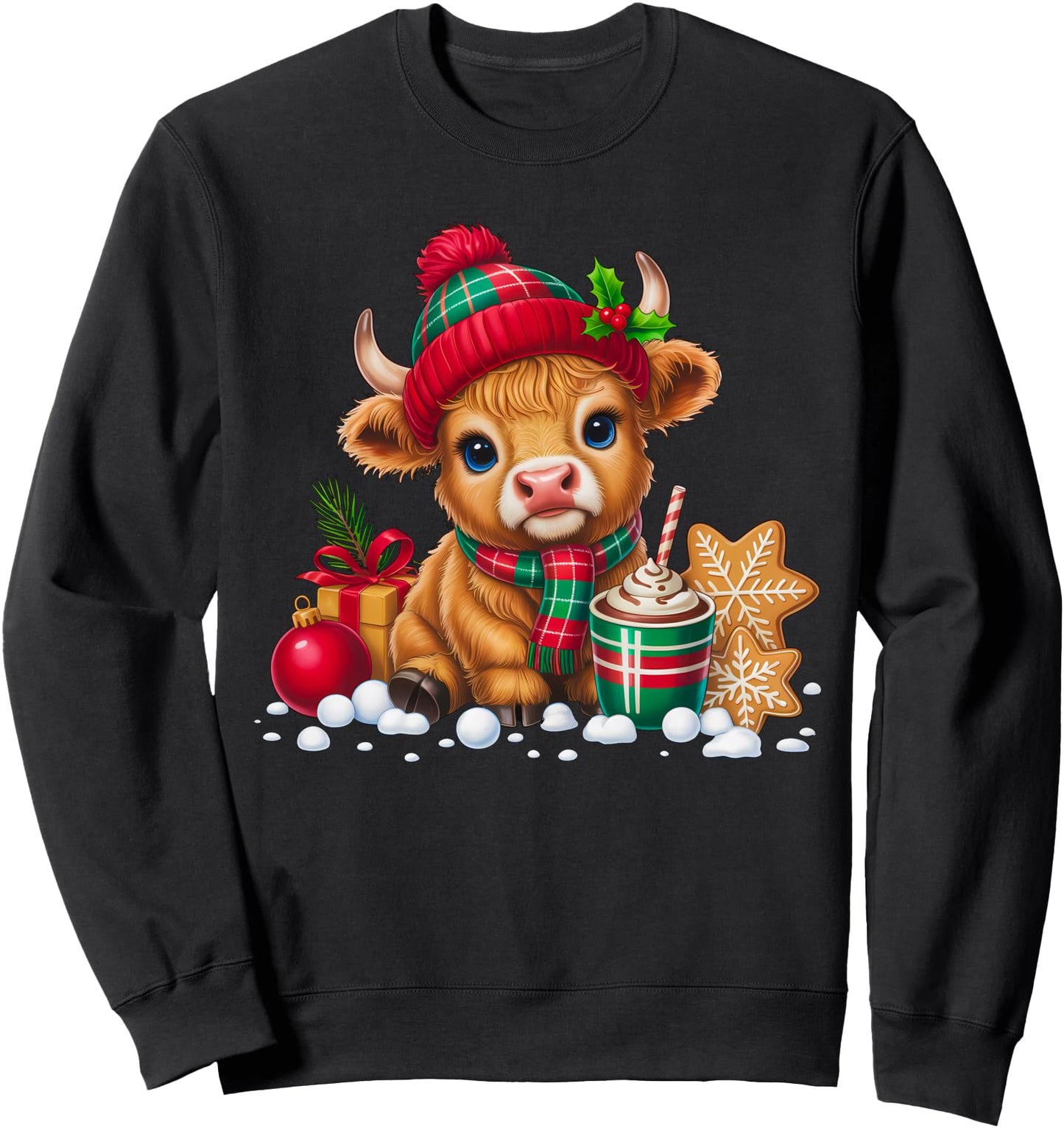 Women Winter Highland Cow Xmas Baby Calf Heifer Christmas Sweatshirt