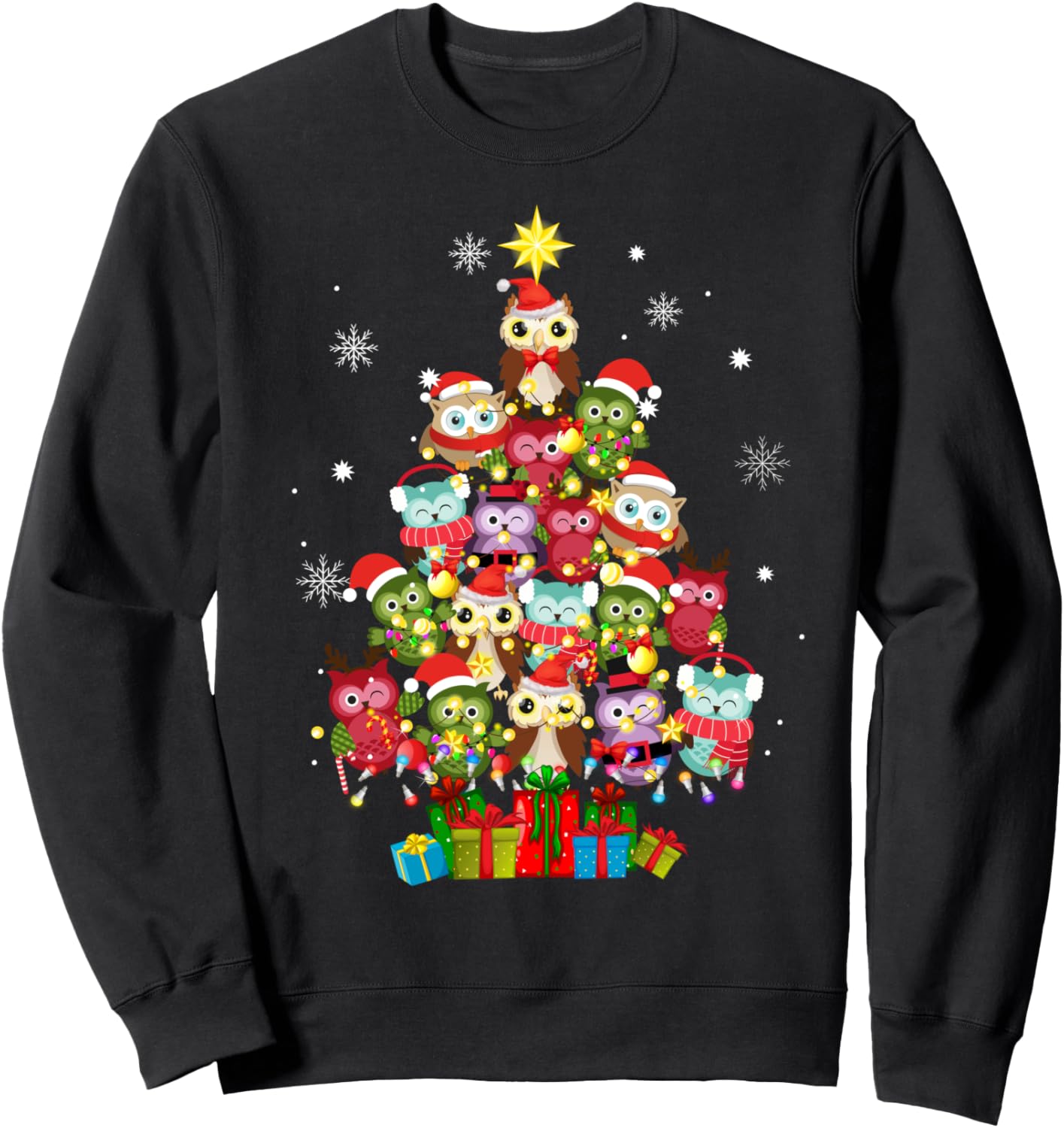 Owl Christmas Tree Funny Ugly Birds Celebrate Xmas Holiday Sweatshirt