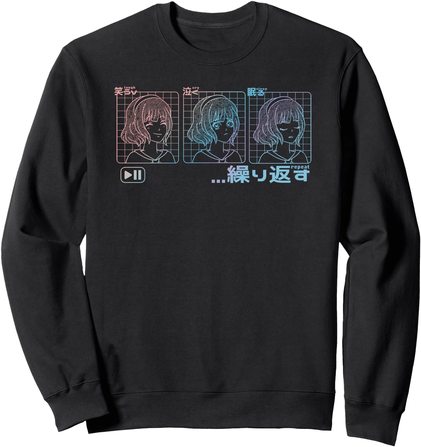 Laugh cry sleep anime girl cute kawaii Japanese illustration Sweatshirt