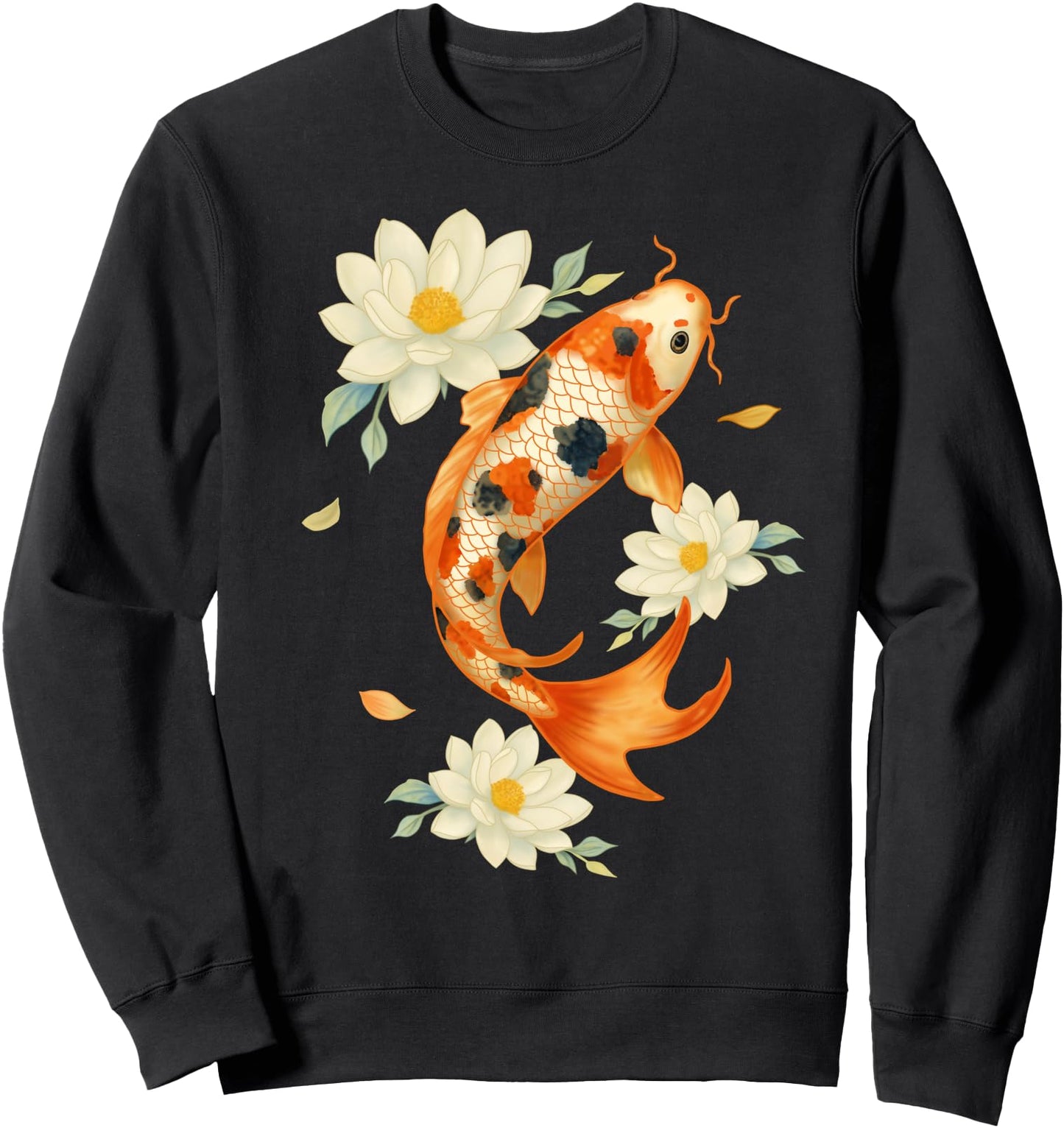 Koi Carp Fish with Lotus Flowers, Japanese Art Sweatshirt