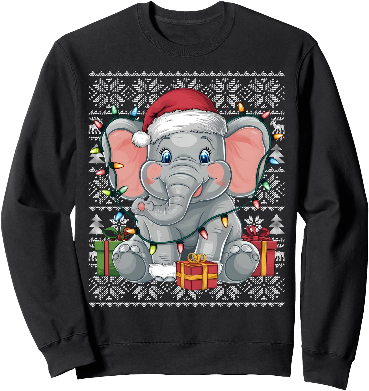 Xmas Sweater Style Ugly Santa Hat Elephant Christmas Sweatshirt