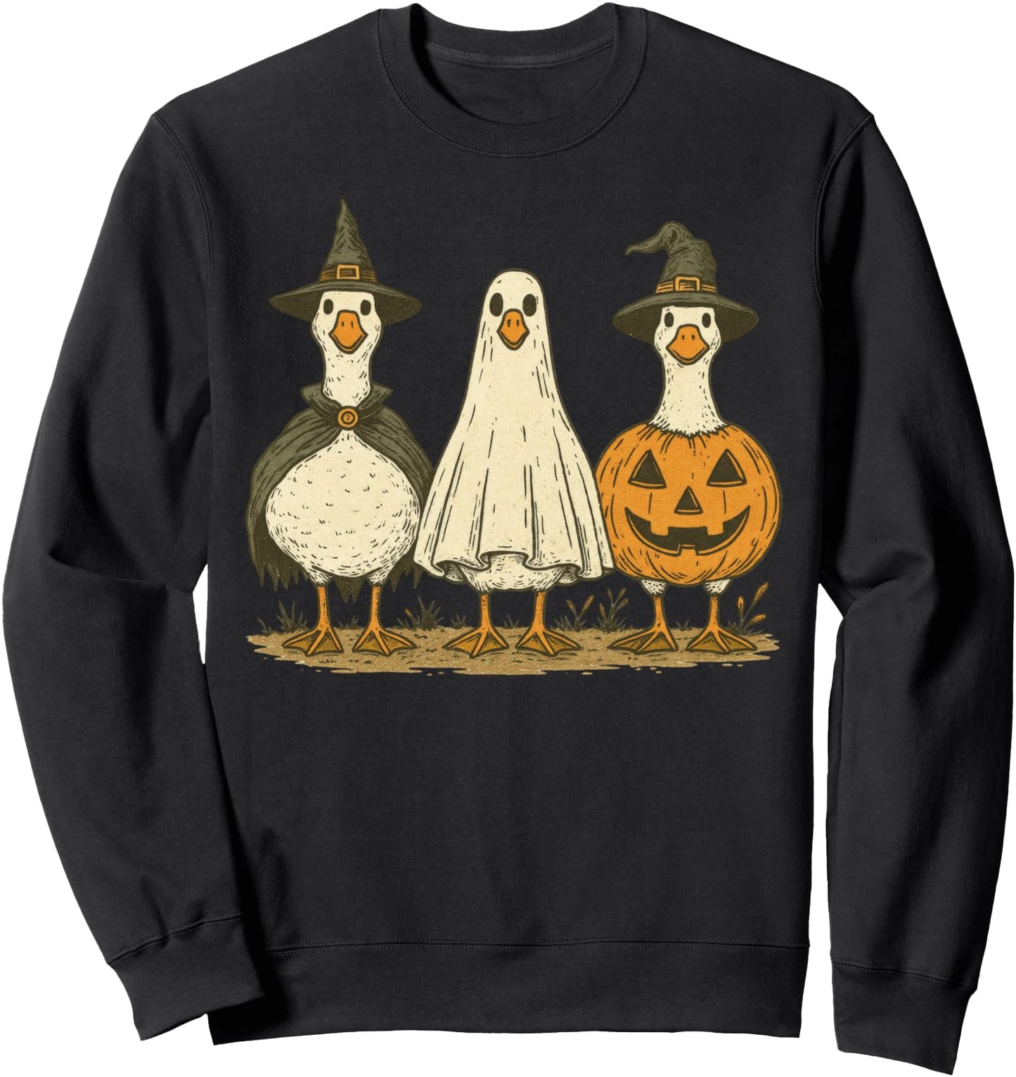 Funny Halloween Goose Witch Ghost Pumpkin Trio Men Women Sweatshirt