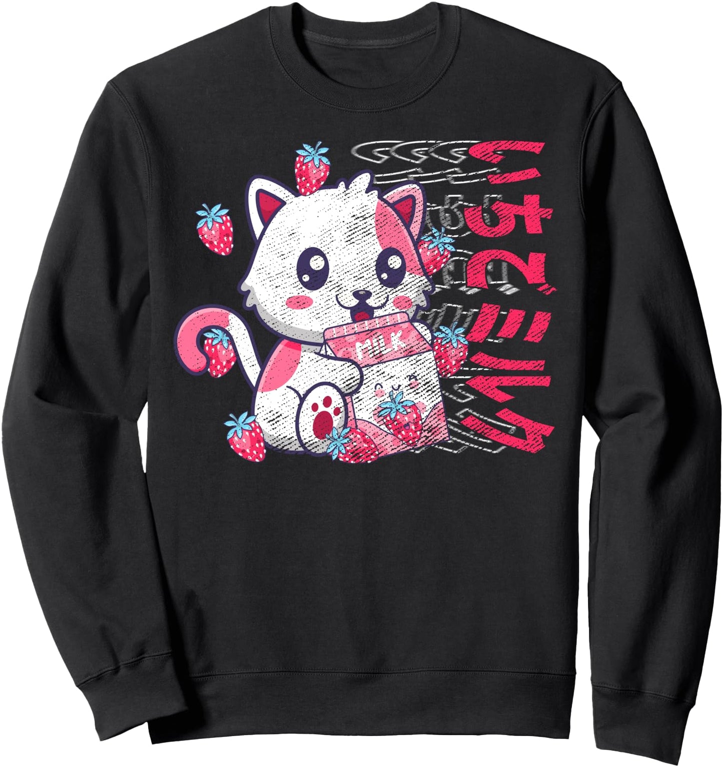 Vintage Cat With Milk - Japanese Kawaii Strawberry Milk Sweatshirt