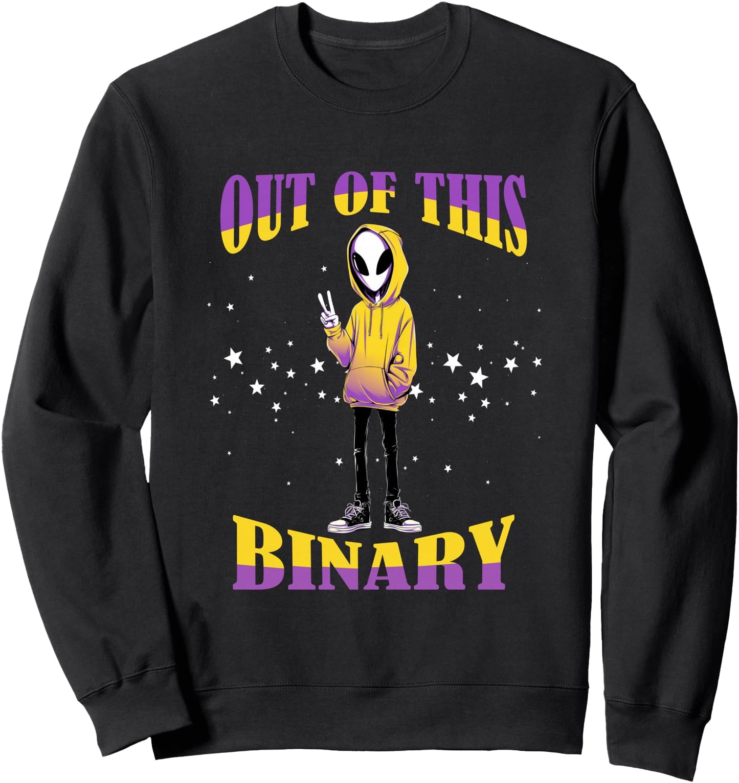 Nonbinary Out of This Binary Alien Peace Sign Enby Pride Sweatshirt