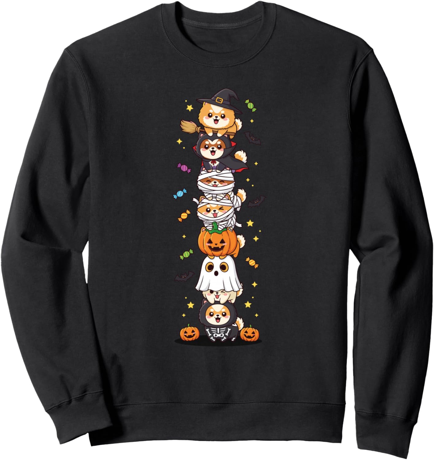 Pomeranian Witch Vampire Ghost Halloween Kids Mens Womens Sweatshirt