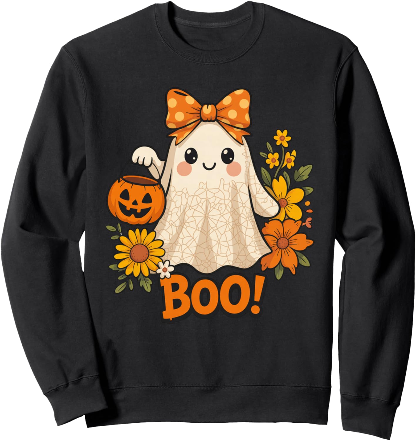 Retro Floral Boo Ghost Pumpkin Bow Halloween Women Kids Sweatshirt