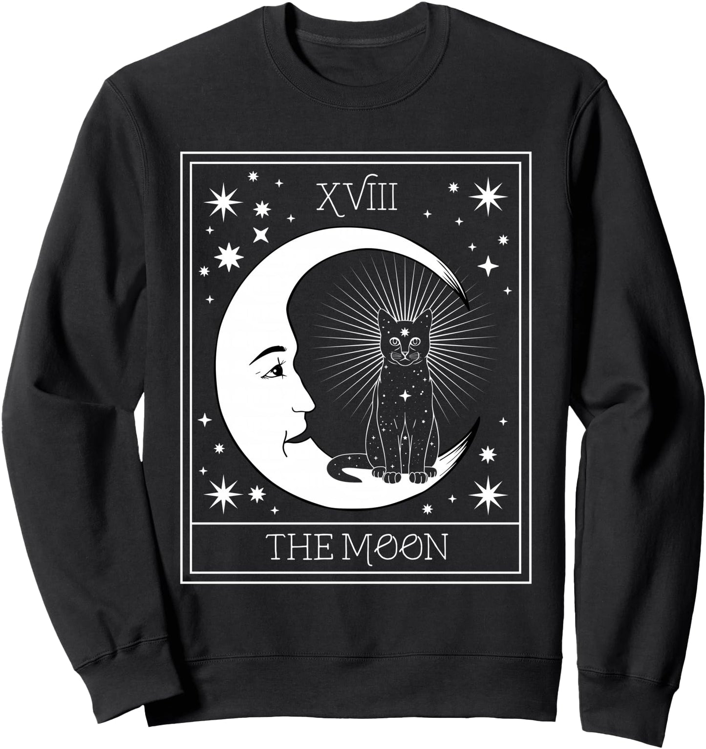 Tarot Card Crescent Moon and Black Cat Cosmic Graphic Sweatshirt