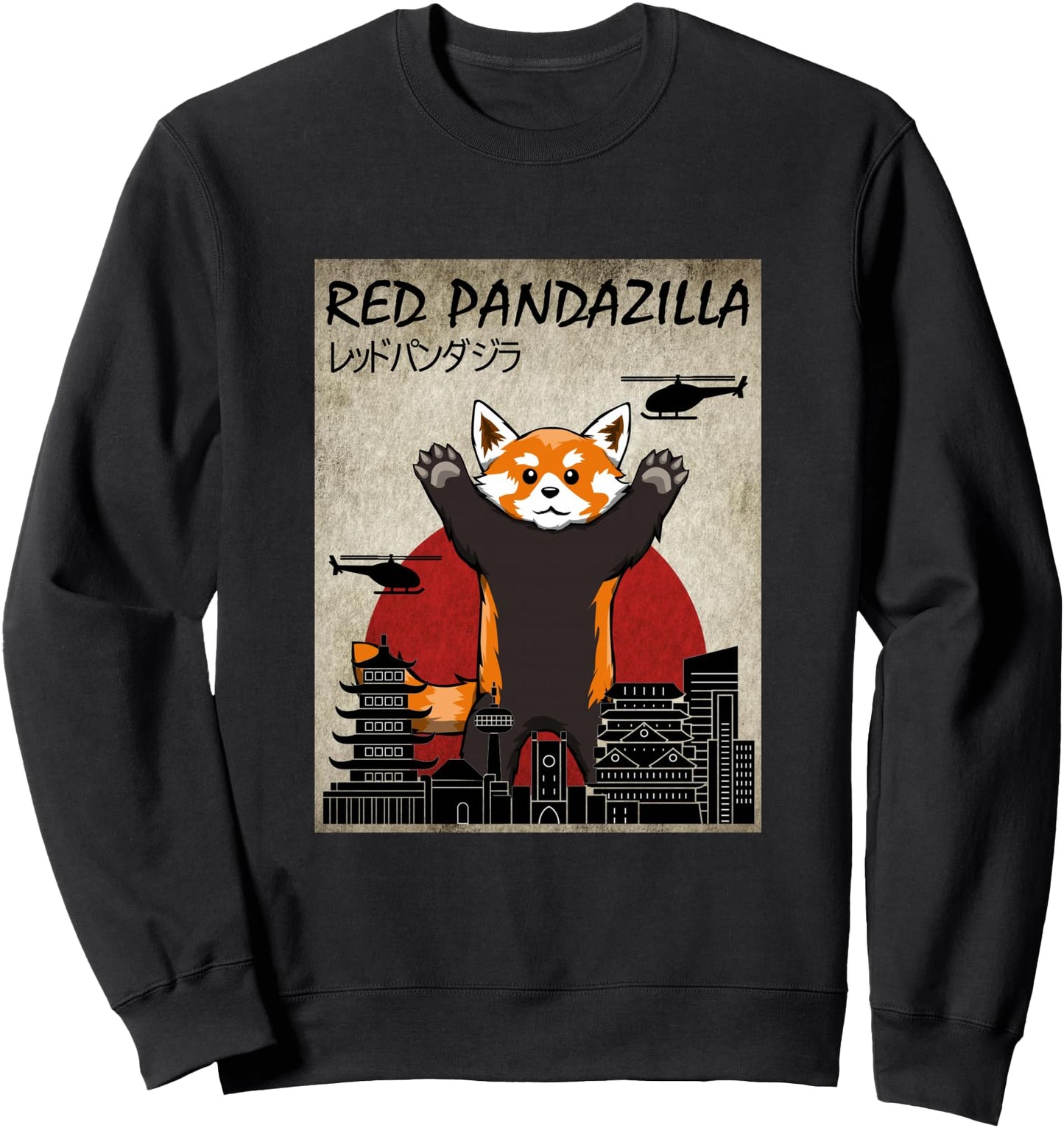Red Pandazilla - Funny Red Panda Japanese Sunset Style Sweatshirt