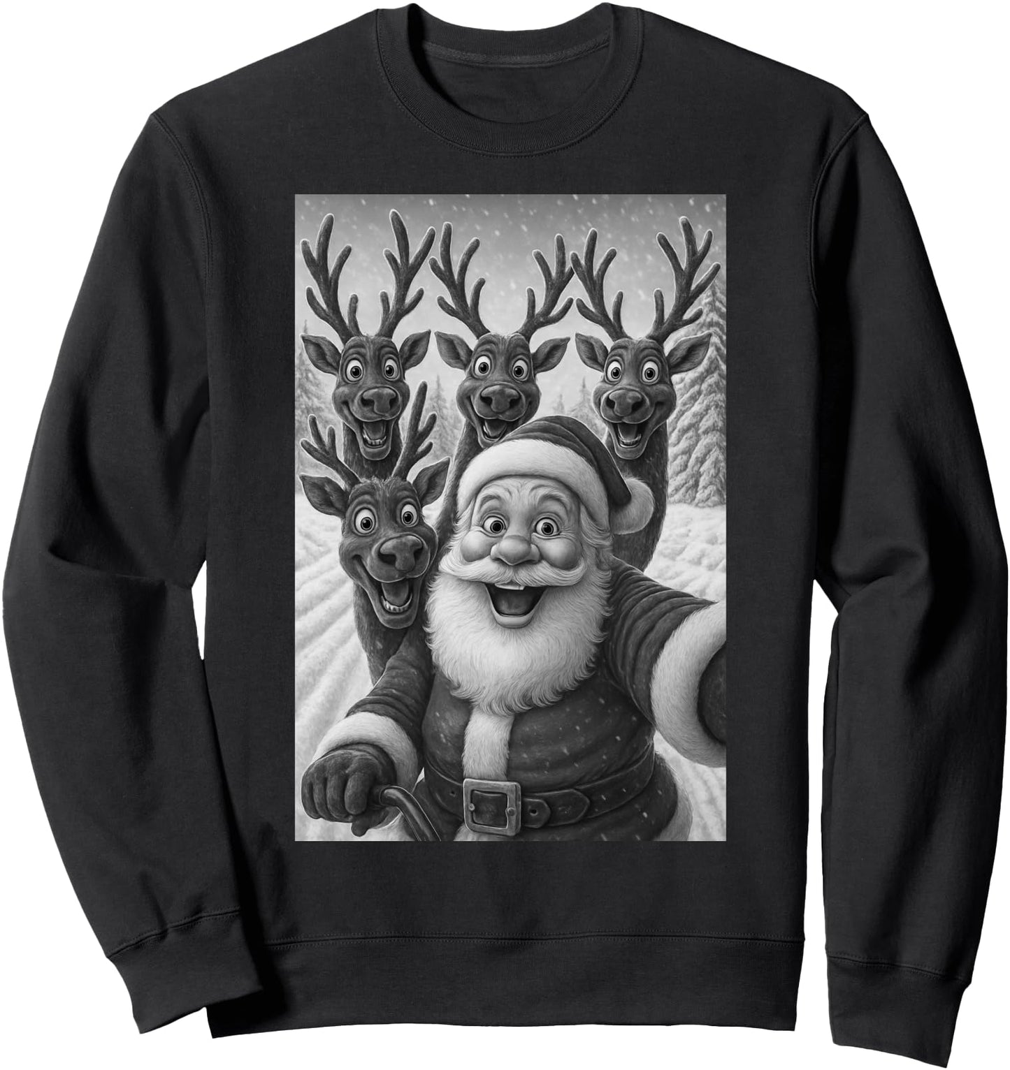 Funny Santa Selfie with Reindeer Christmas Sweatshirt
