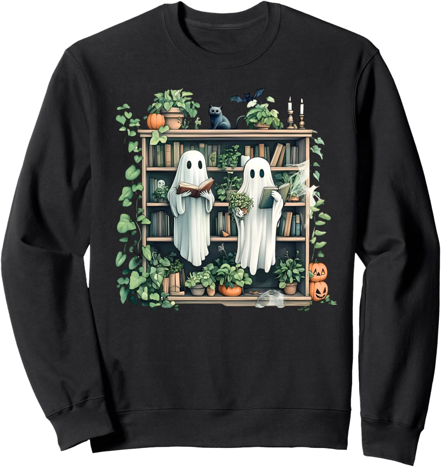 Ghost Plant Library Halloween Reading Books Teacher Vintage Sweatshirt