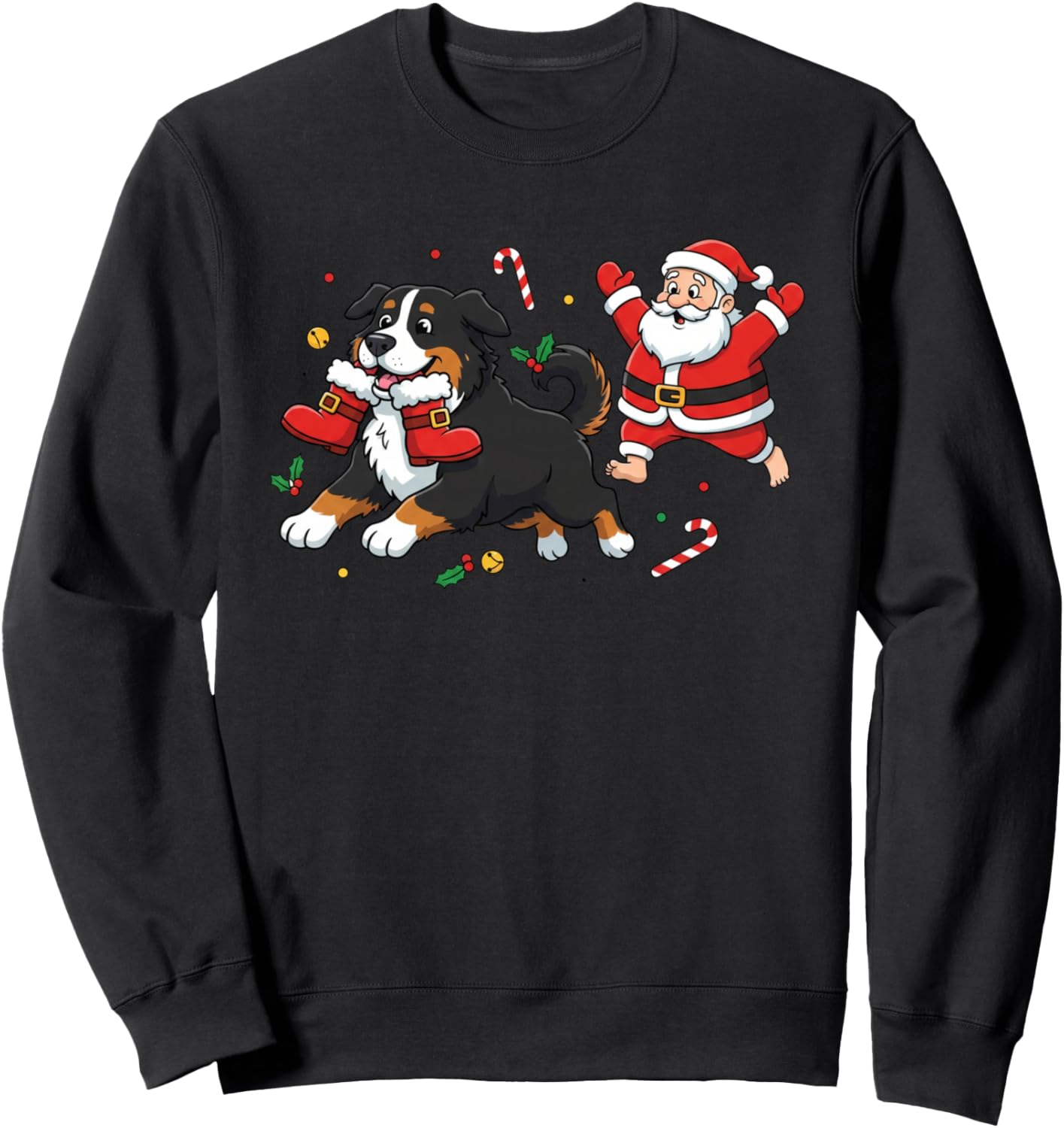 Bernese Mountain Dog Santa Claus Boots Christmas Womens Mens Sweatshirt