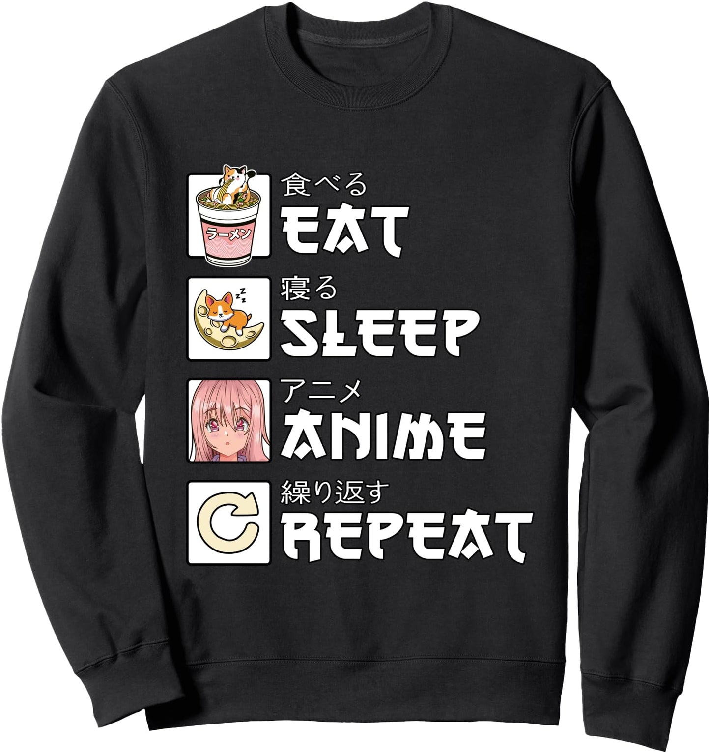Eat Sleep Anime Repeat Shirt Teen Girls Gift Women Japanese Sweatshirt