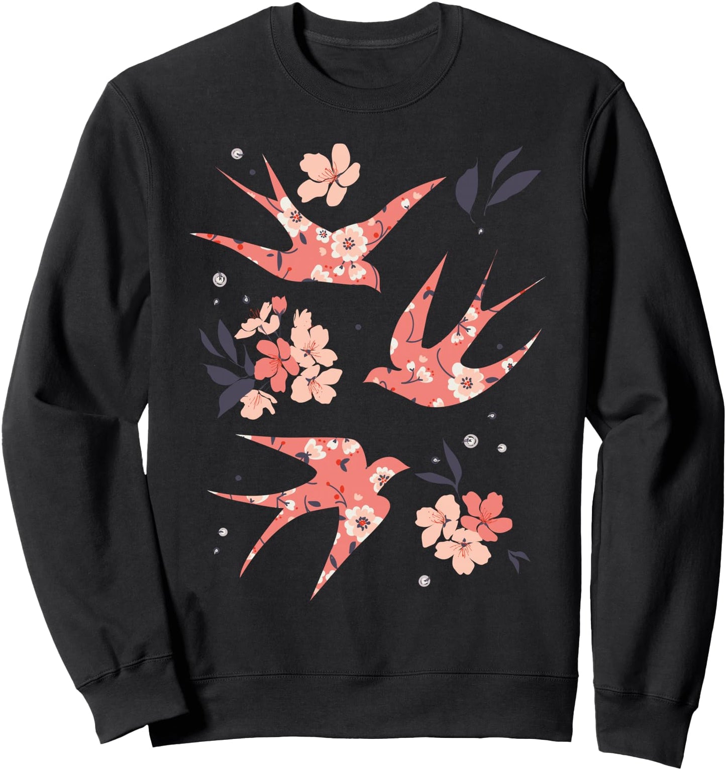 Three Swallows Japanese Cherry Blossom Sakura Flower Birds Sweatshirt