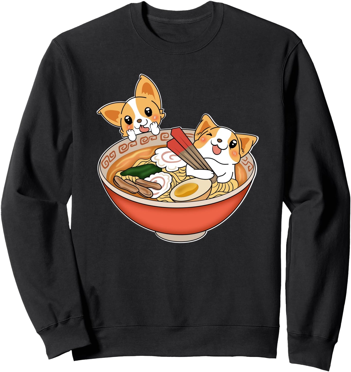Kawaii Japanese Anime Corgi Dog Sweatshirt Funny Ramen Gift