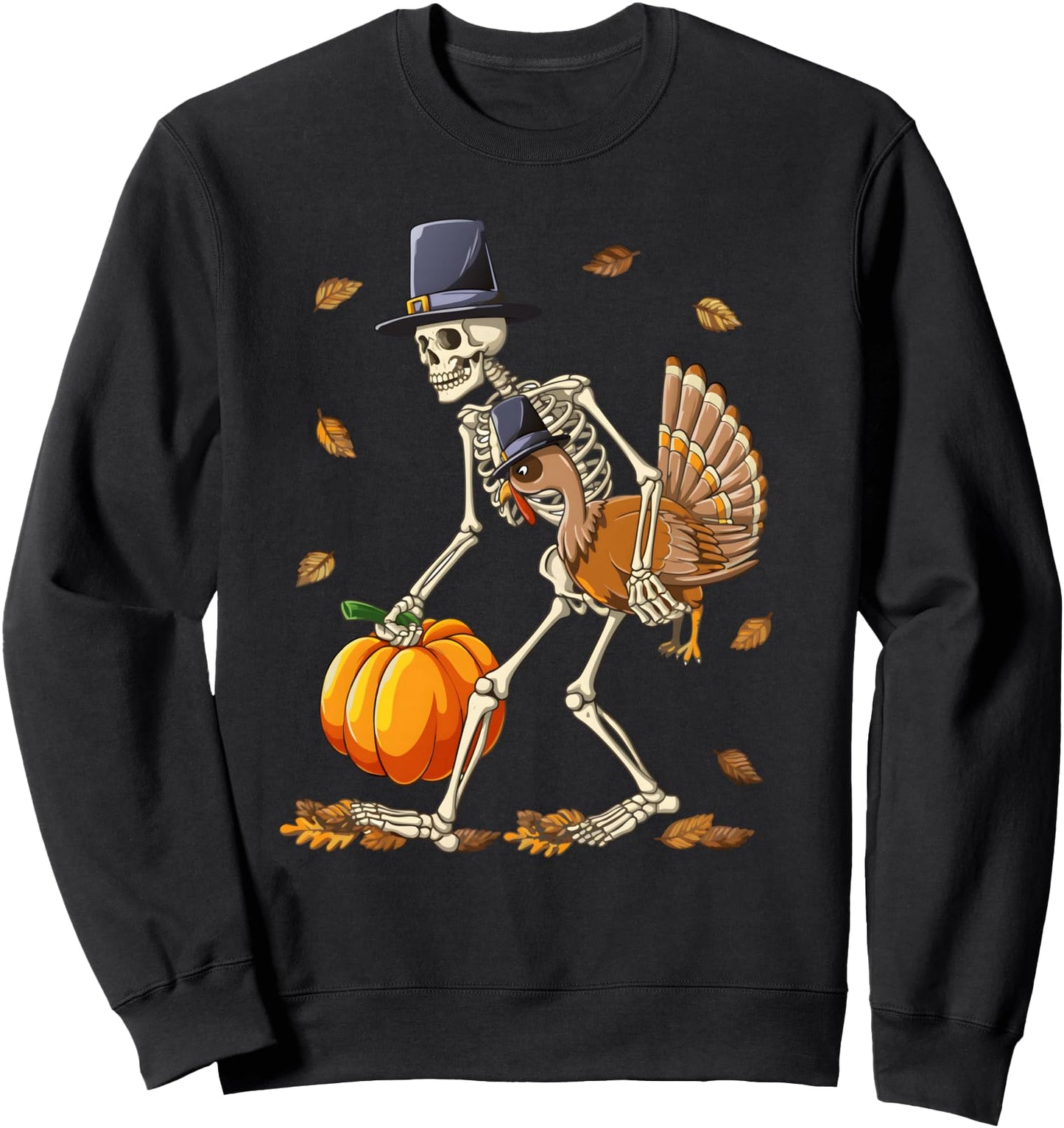 Funny Skeleton Turkey Pumpkin Thanksgiving Day Boys Men Sweatshirt