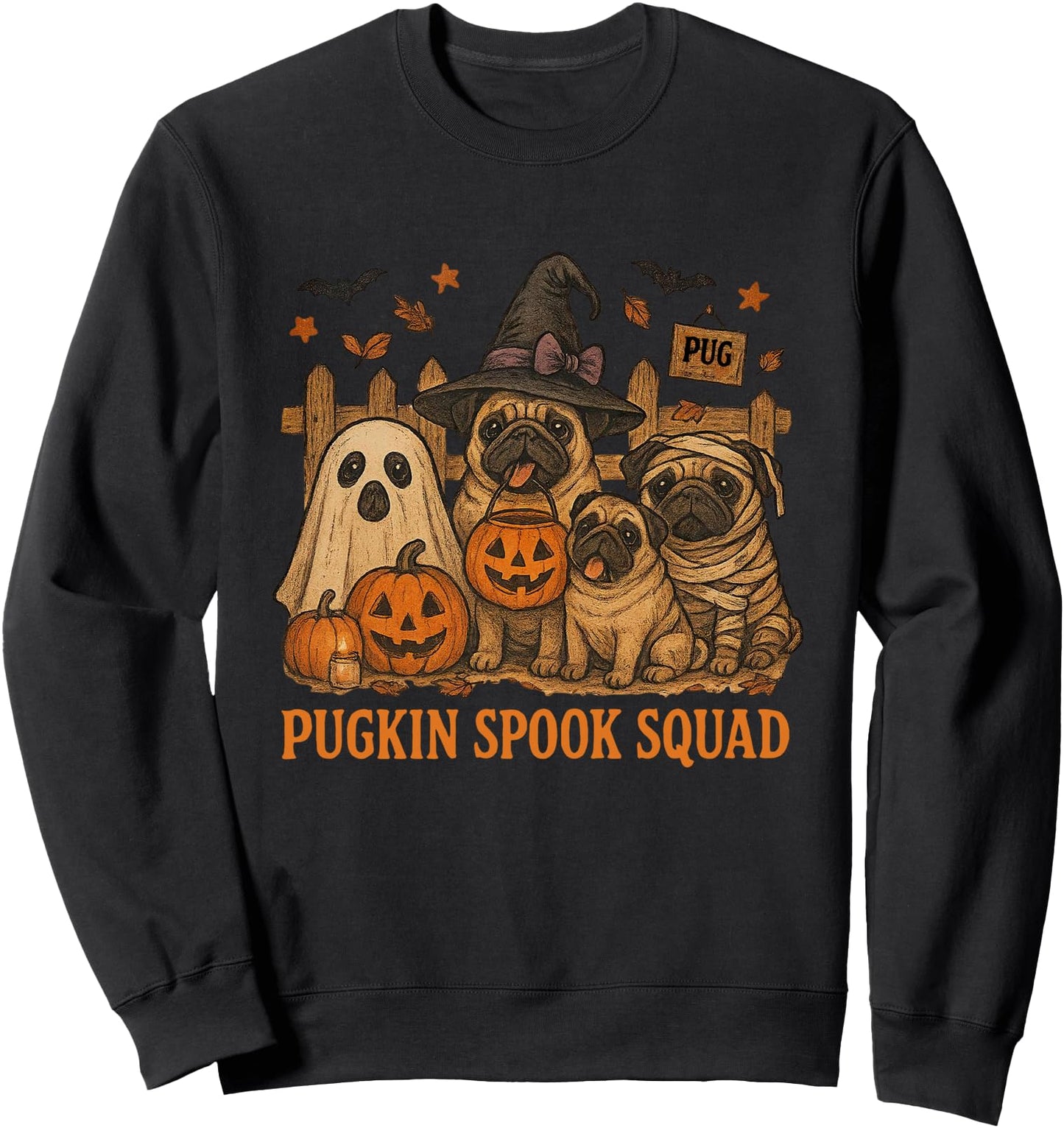 Pugkin Spook Squad Cute Pug Halloween Spooky Ghost Pumpkin Sweatshirt