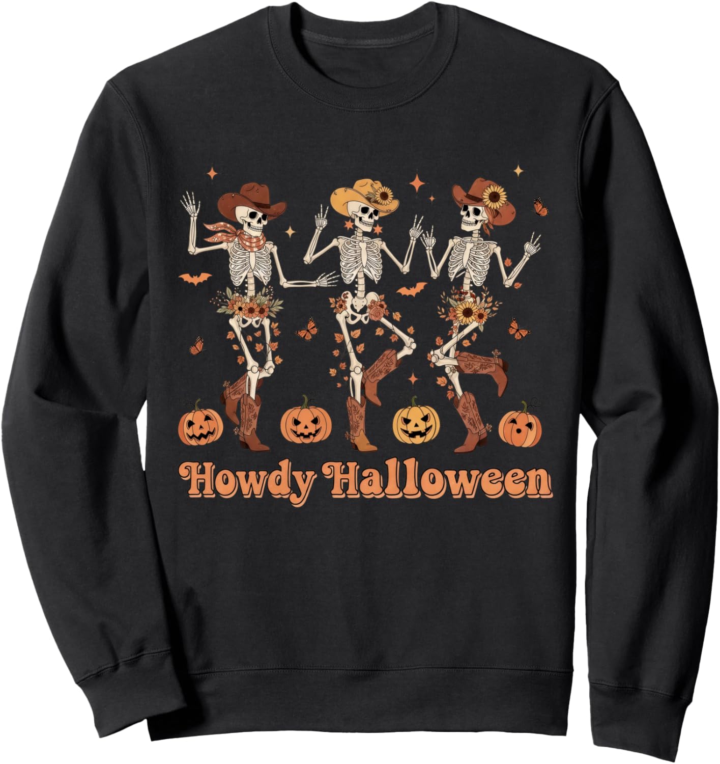 Howdy Halloween Cowboy Cowgirl Skeleton Dancing Sunflower Sweatshirt