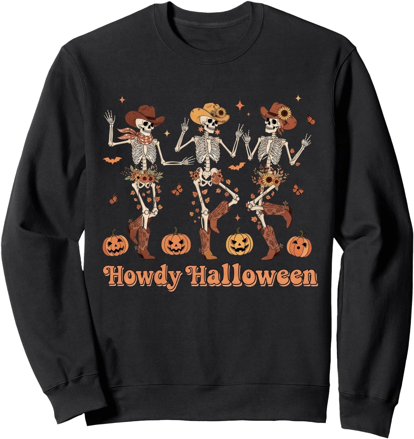 Howdy Halloween Cowboy Cowgirl Skeleton Dancing Sunflower Sweatshirt
