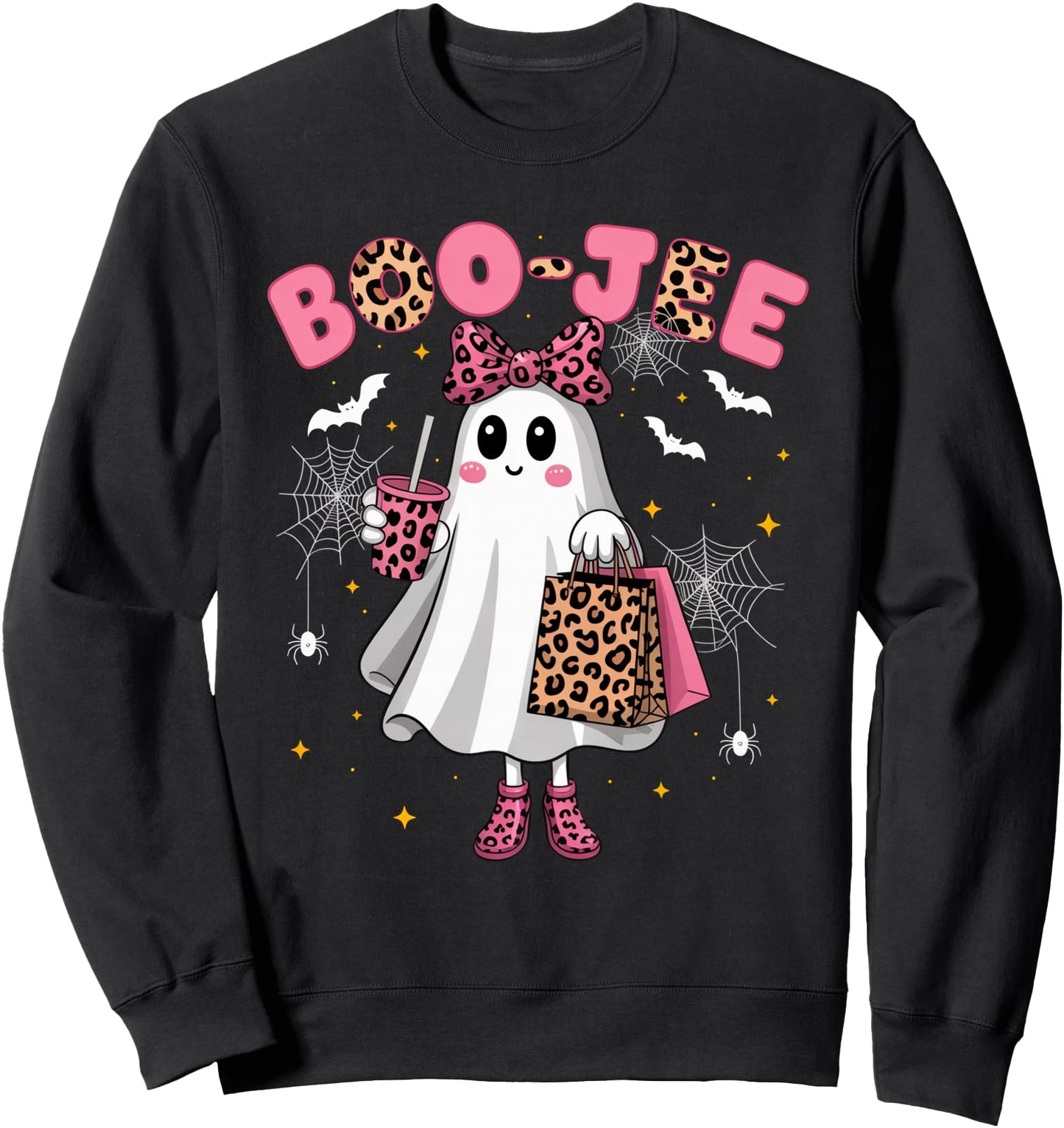 Cute Leopard Boo JEE Ghost Coffee Halloween Costumes Womens Sweatshirt