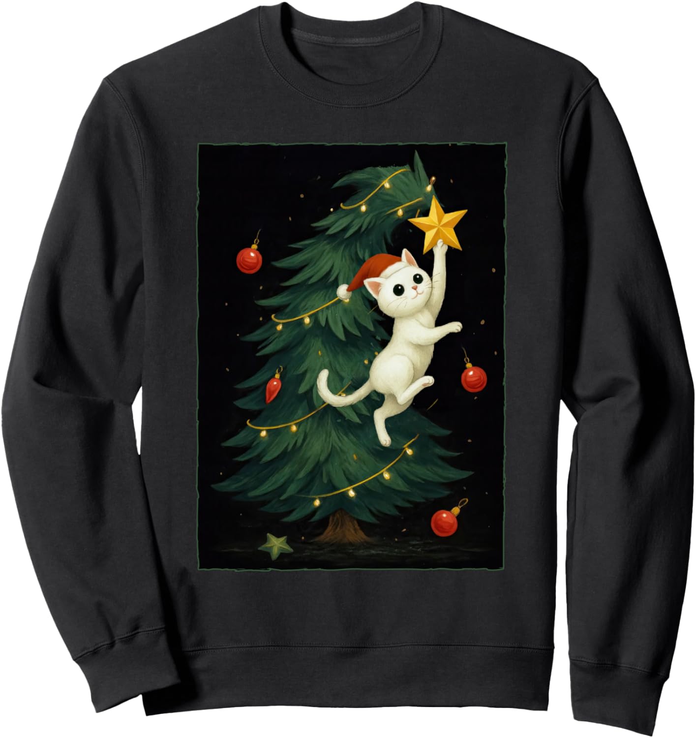 Cute Cat Falling Christmas Tree Kitten Funny XMAS Sweatshirt