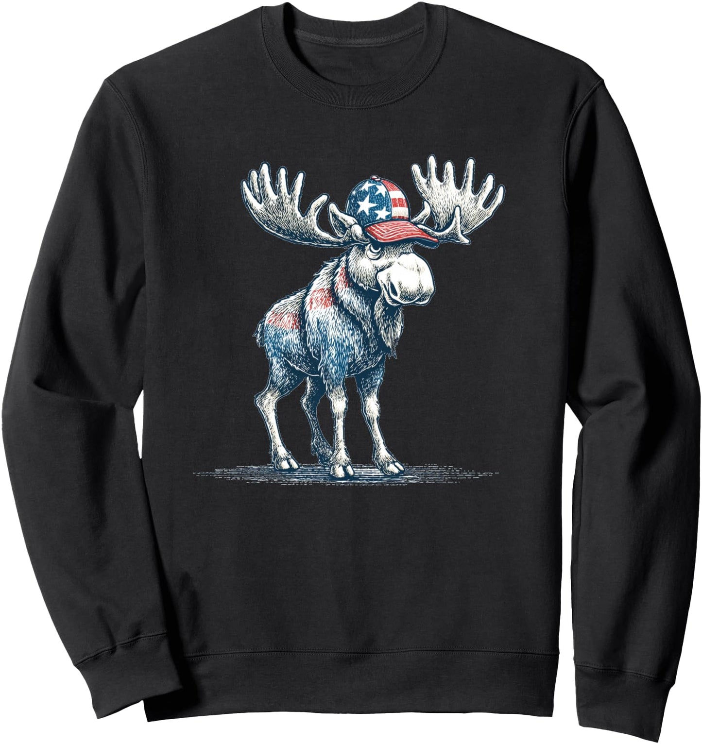 Awesome Moose in Patriotic Colors and USA Cap Sweatshirt