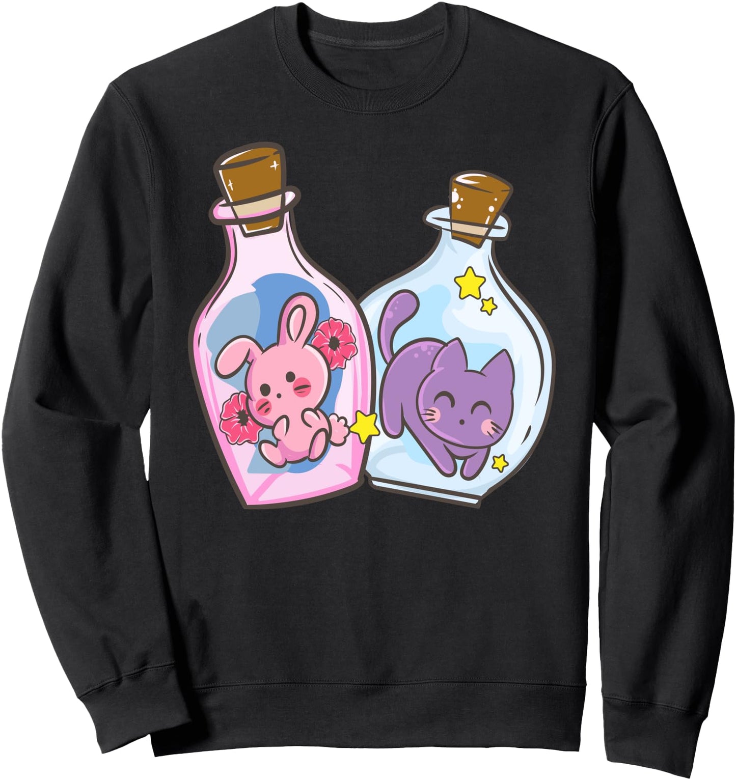 Cute Kawaii Anime - Bunny And Cat In A Glass - Japanese Sweatshirt