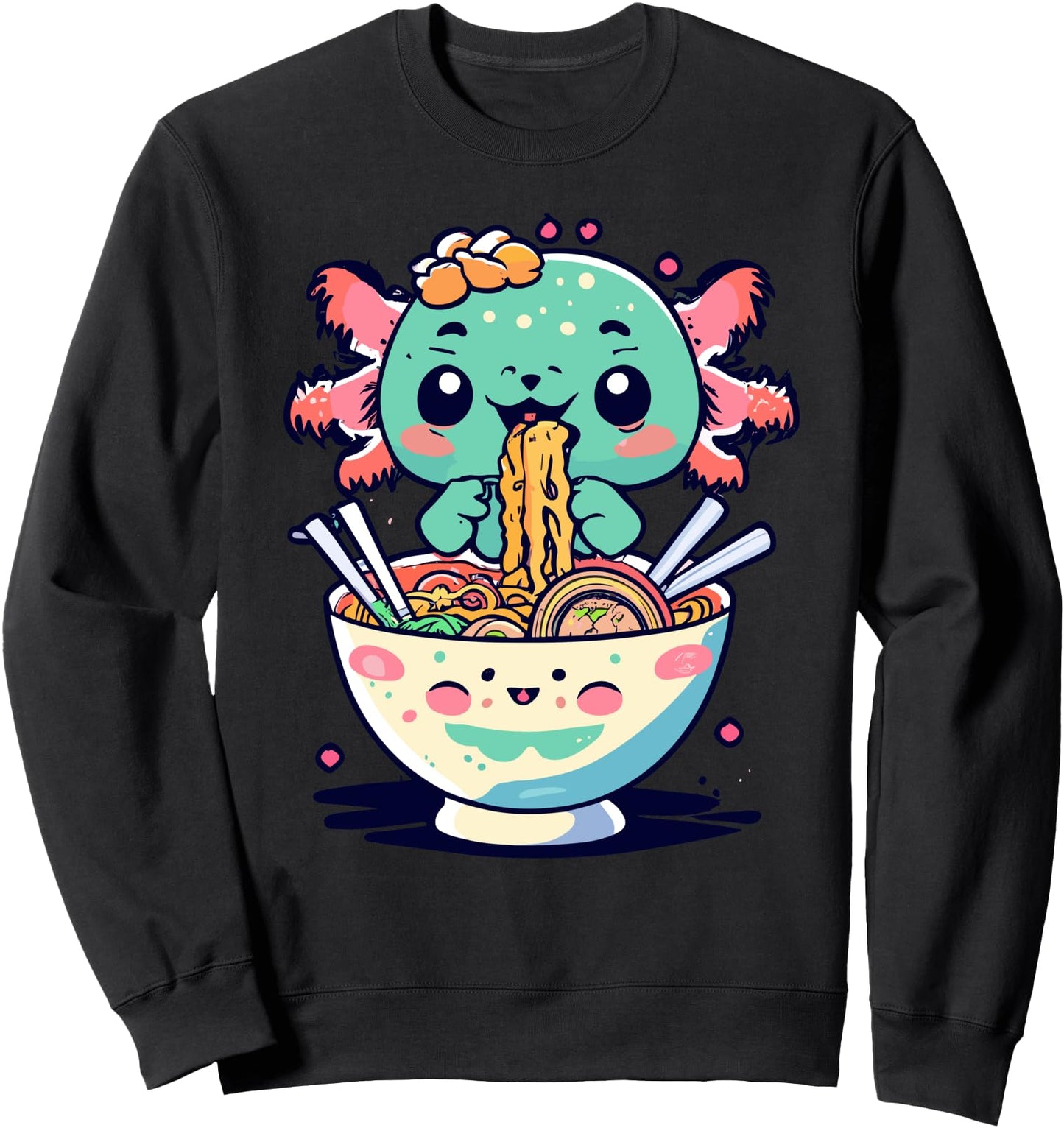 Kawaii Axolotl Eating Ramen Noodles Japanese Anime Otaku Sweatshirt