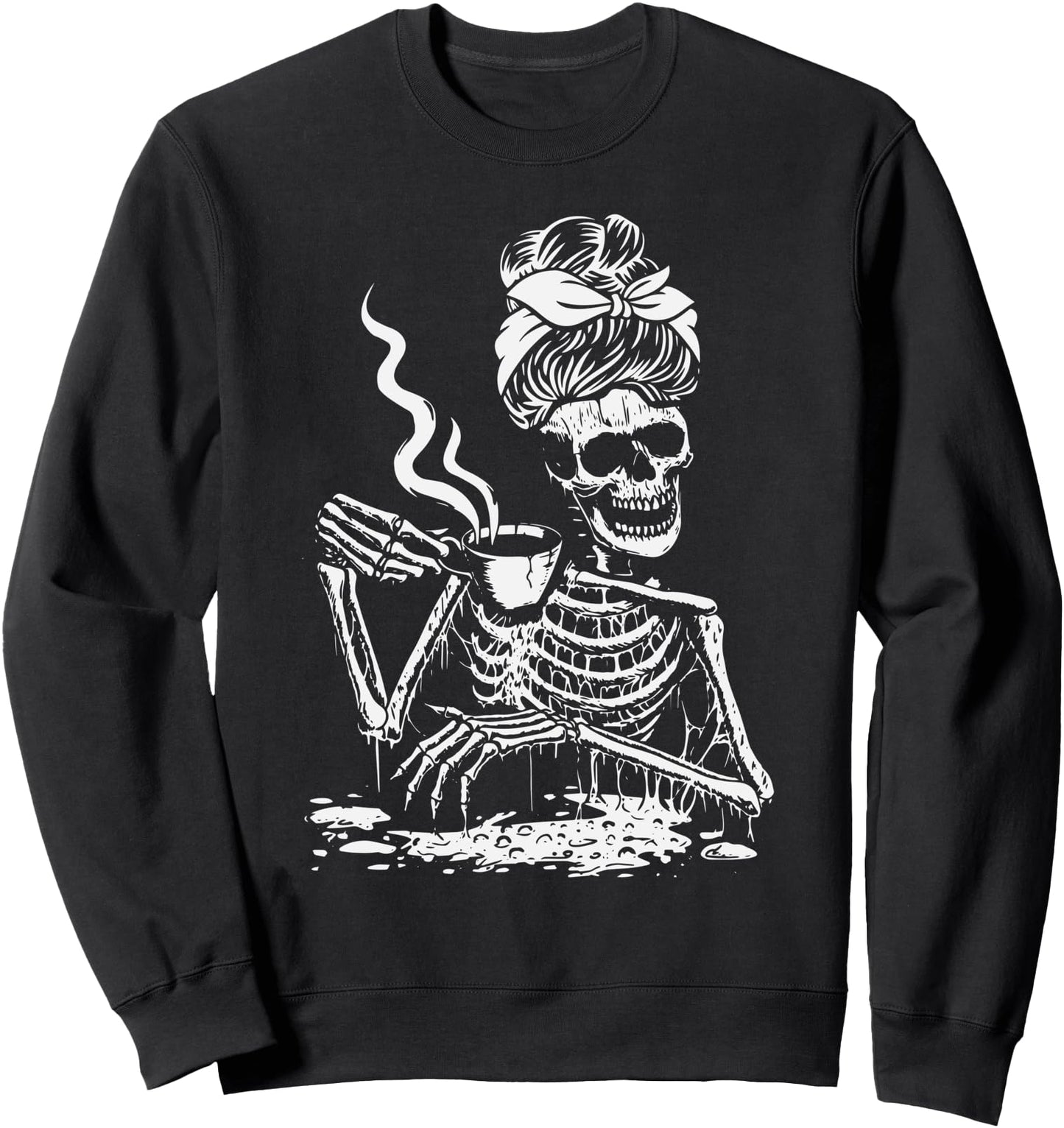 Skeleton Coffee Messy Bun - Front Design Sweatshirt