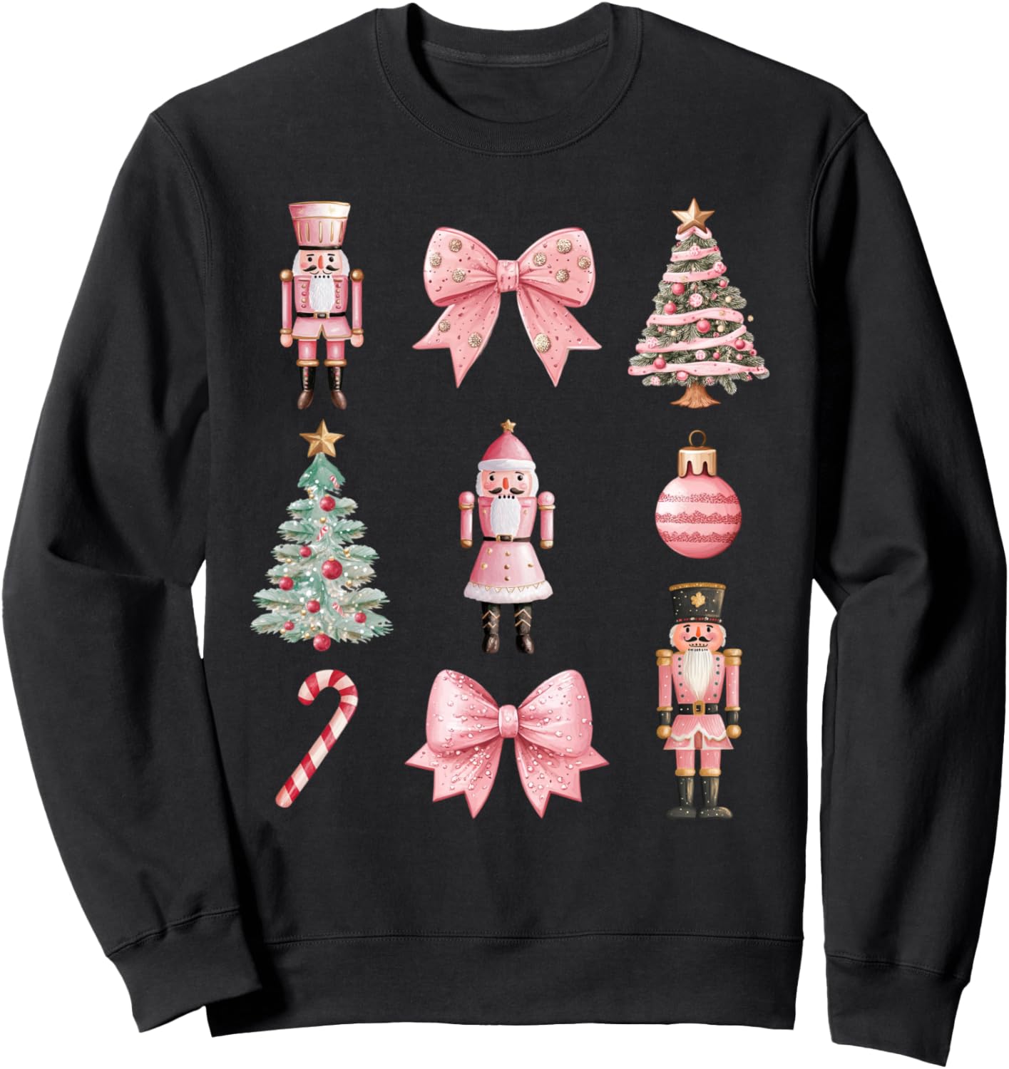Aesthetic Preppy Pink Nutcracker Coquette Bow Christmas Tree Sweatshirt