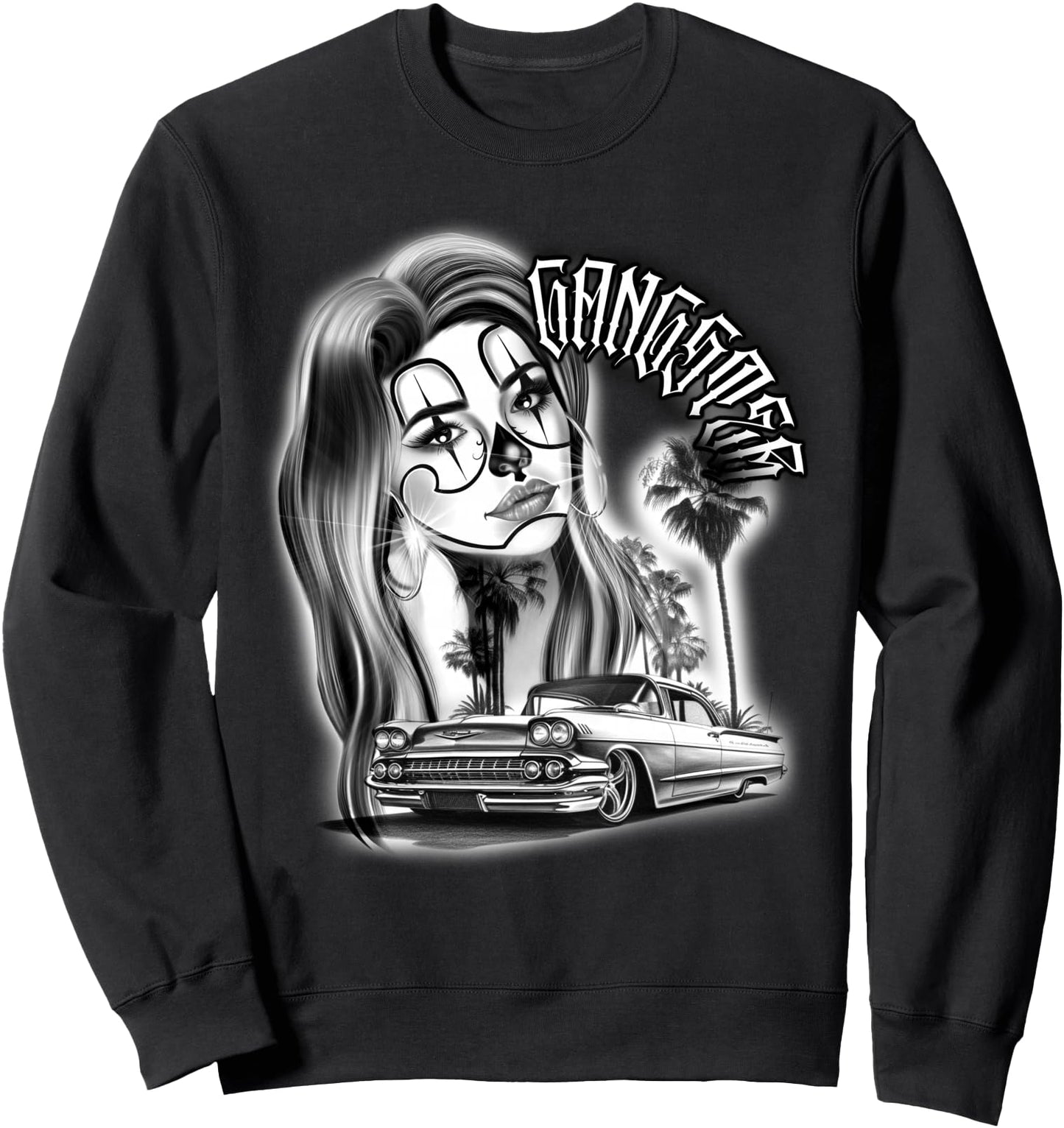 Clown Girl Payasa x Chicano Low Rider Gangster Blackwork Sweatshirt
