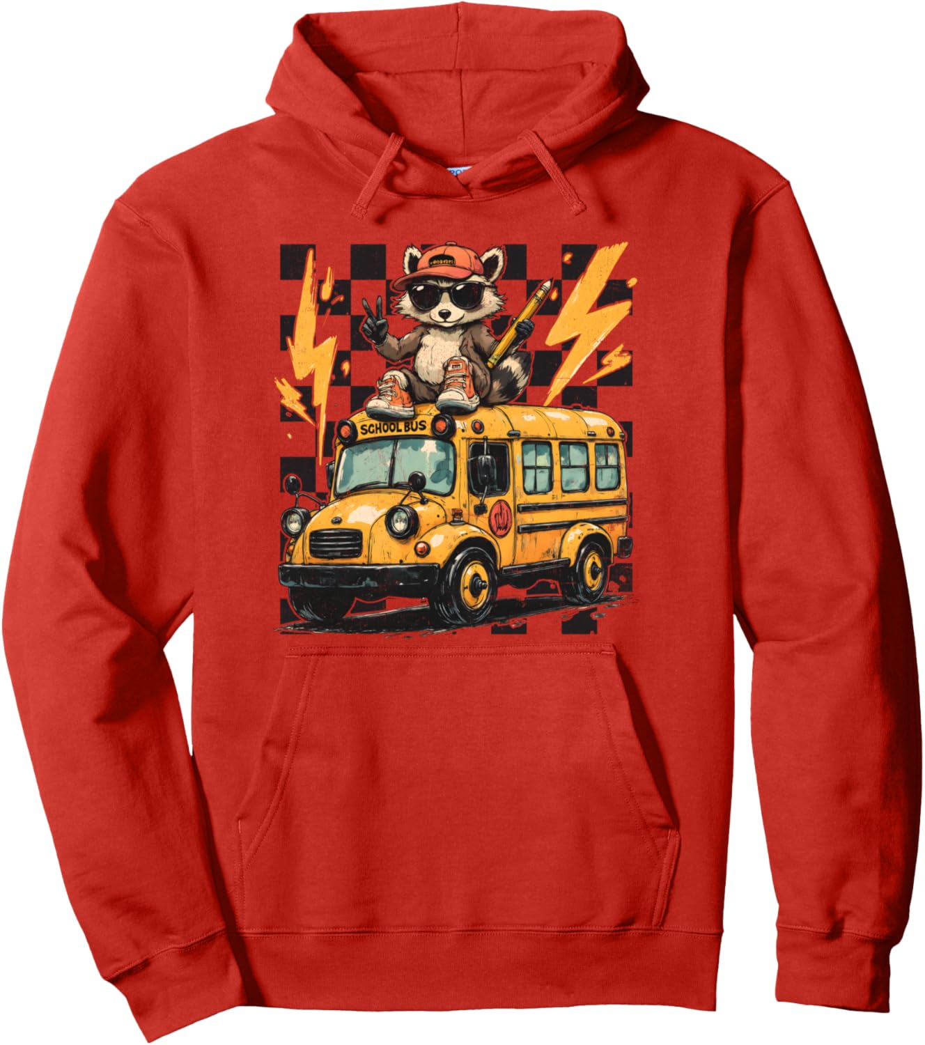 Funny Checkered Raccoon Back To School Teachers Boys Kids Pullover Hoodie